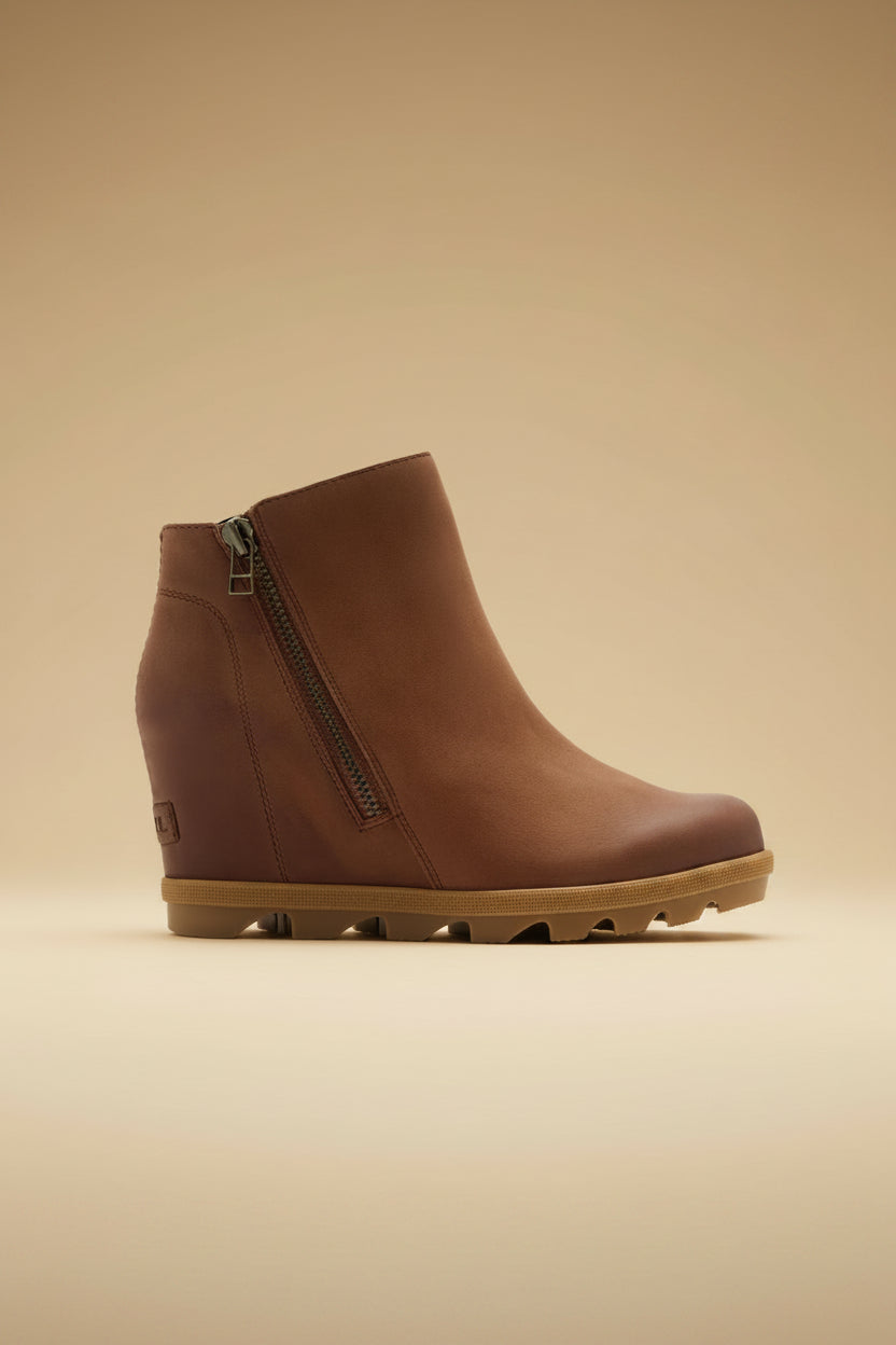 Sorel Joan Rhapsody Zip Wedge Boot in Dark Auburn, Gum 2, front view
