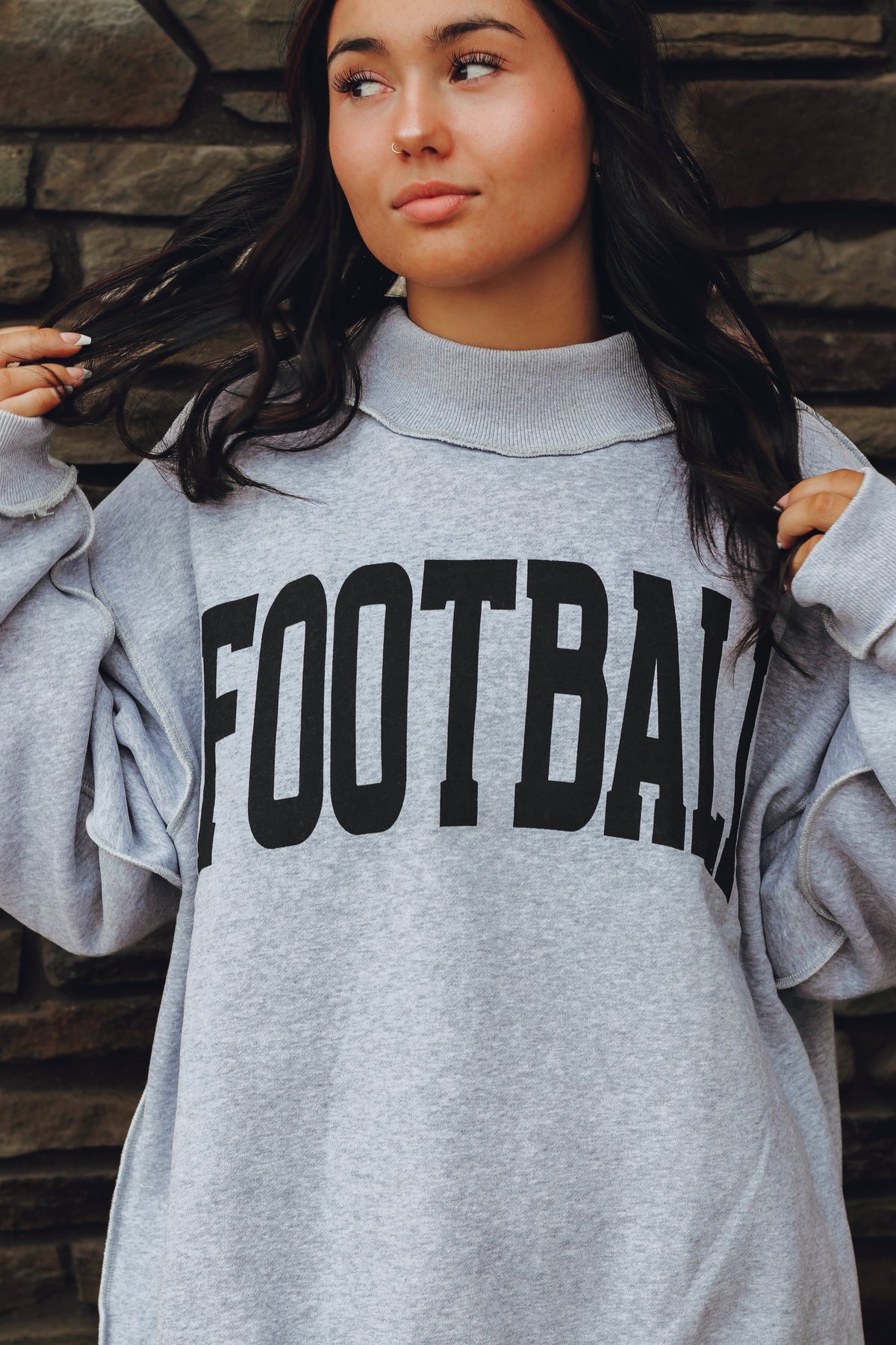 Bucketlist Football &amp; Gameday Reversible Mock Neck Sweatshirt - Grey