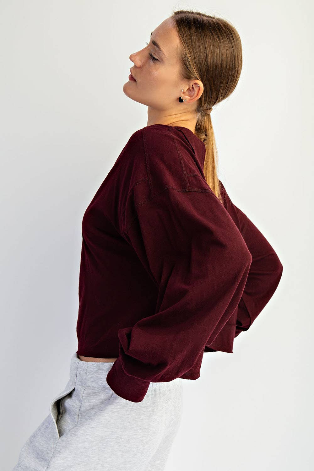 COTTON SLUB OPEN BACK TOP - Dark Cherry