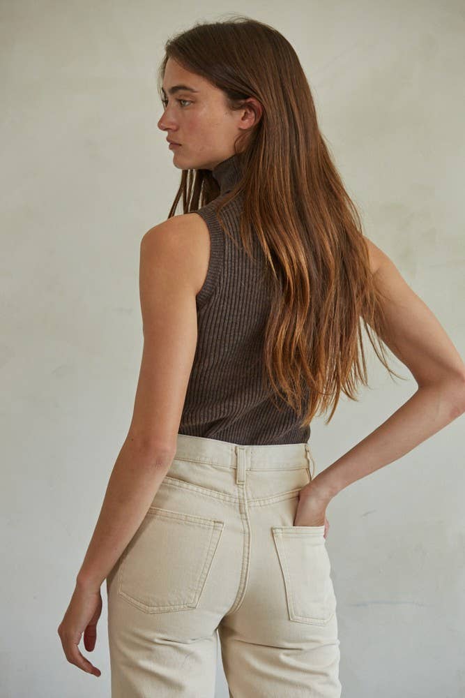 By Together Turtleneck Sleeveless Top - Chocolate
