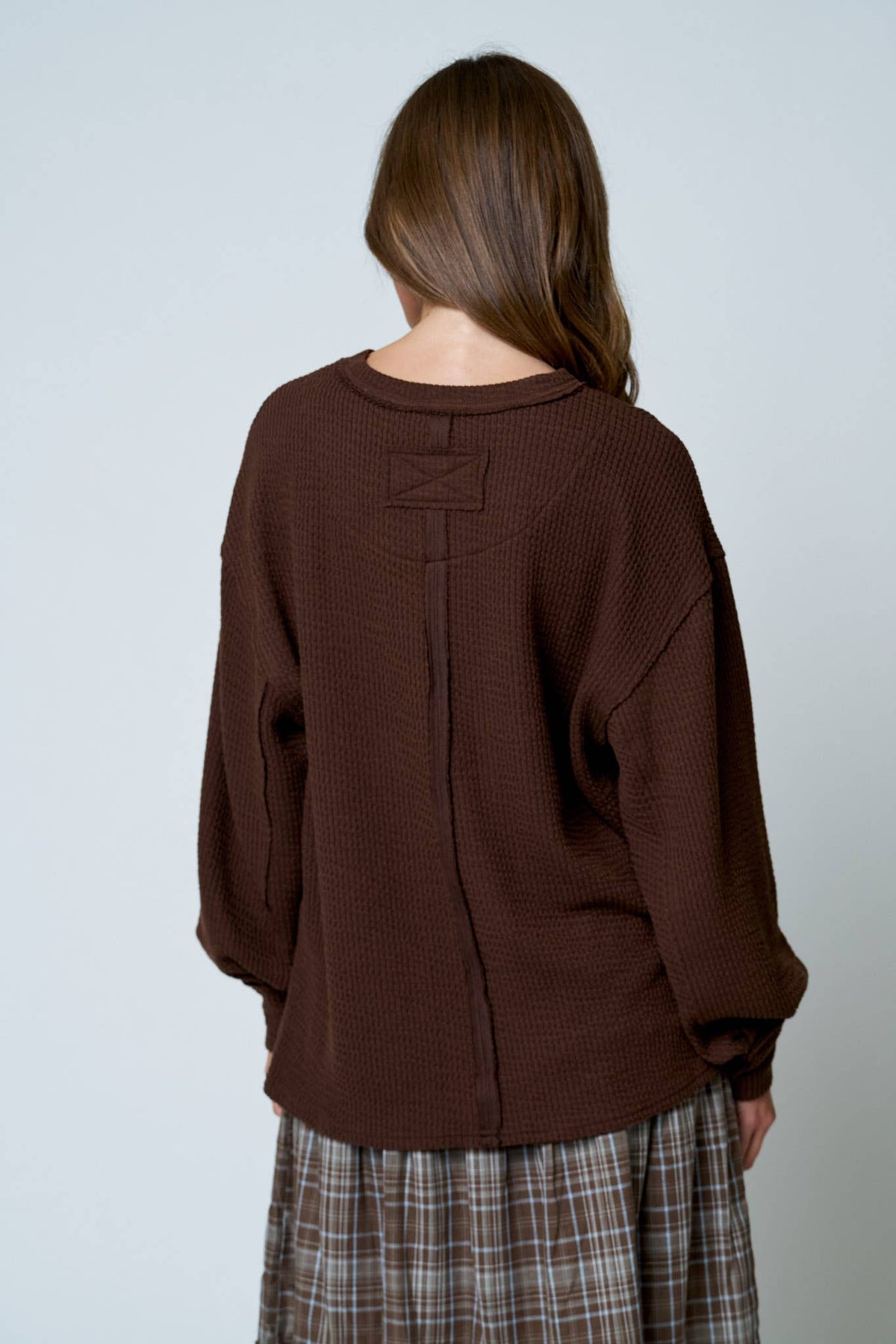 Blu Pepper Textured Exposed Seam Top- Navy