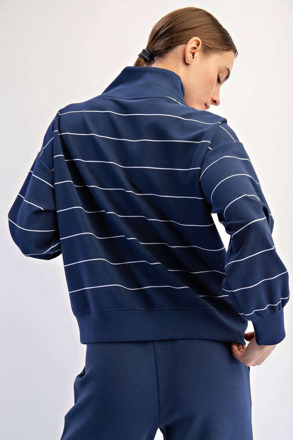 Rae Mode Modal Scuba Stripe V-Neck Top - Smoky Navy