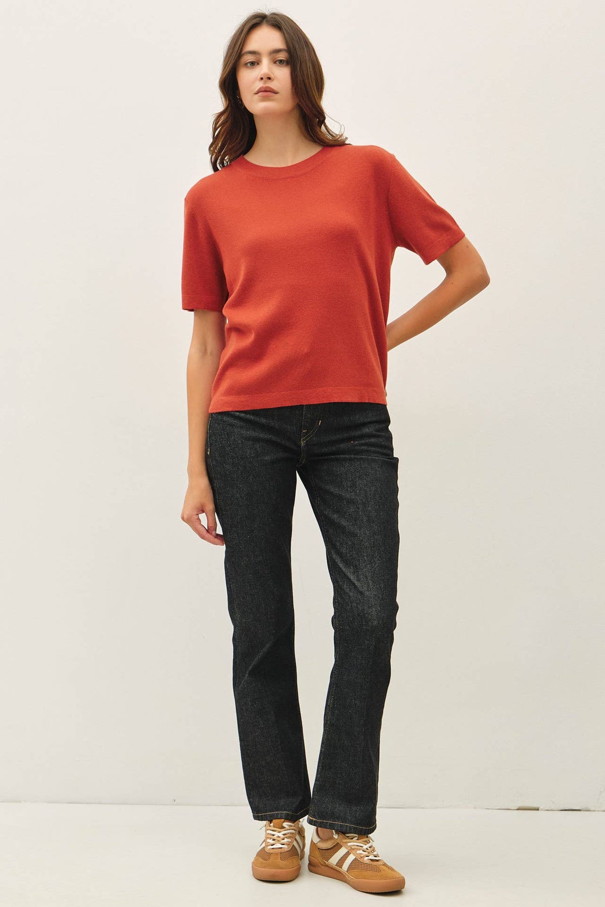 Cashmere Blended Short Sleeve Sweater - Olive