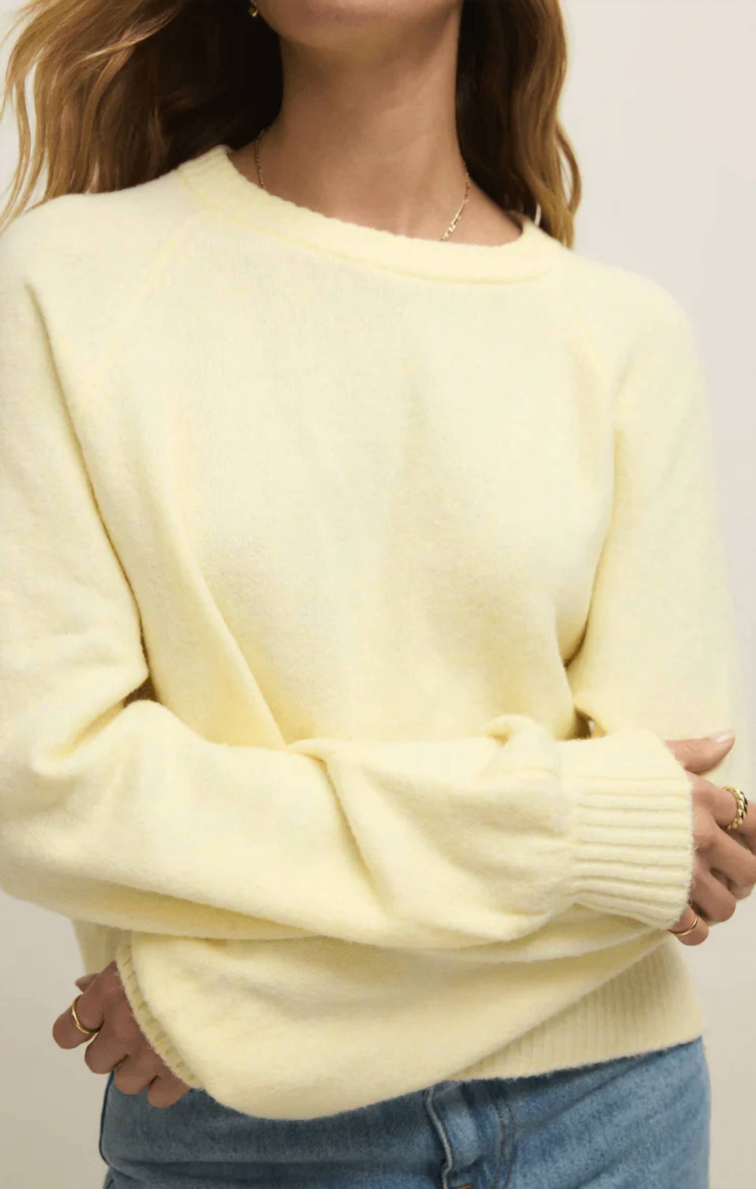 Z Supply Coming Up Sweater in Pineapple, detail view