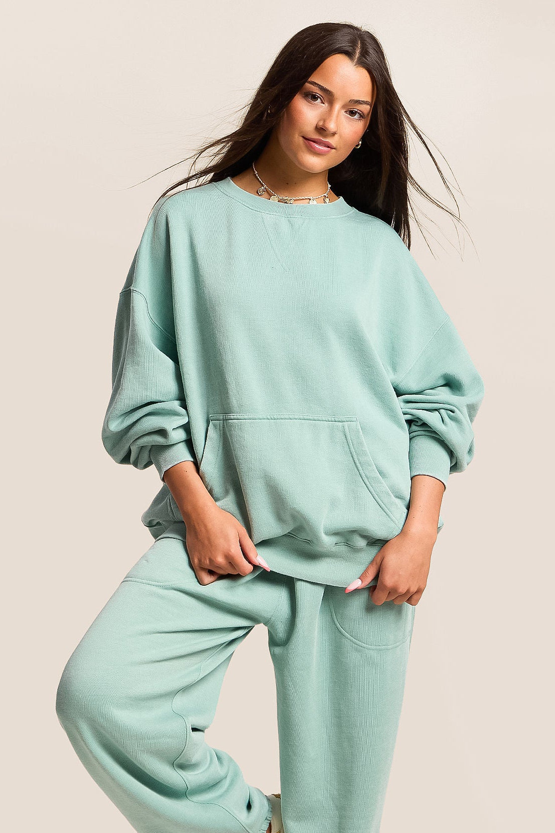 Free People Slow It Down Pullover in Aqua
