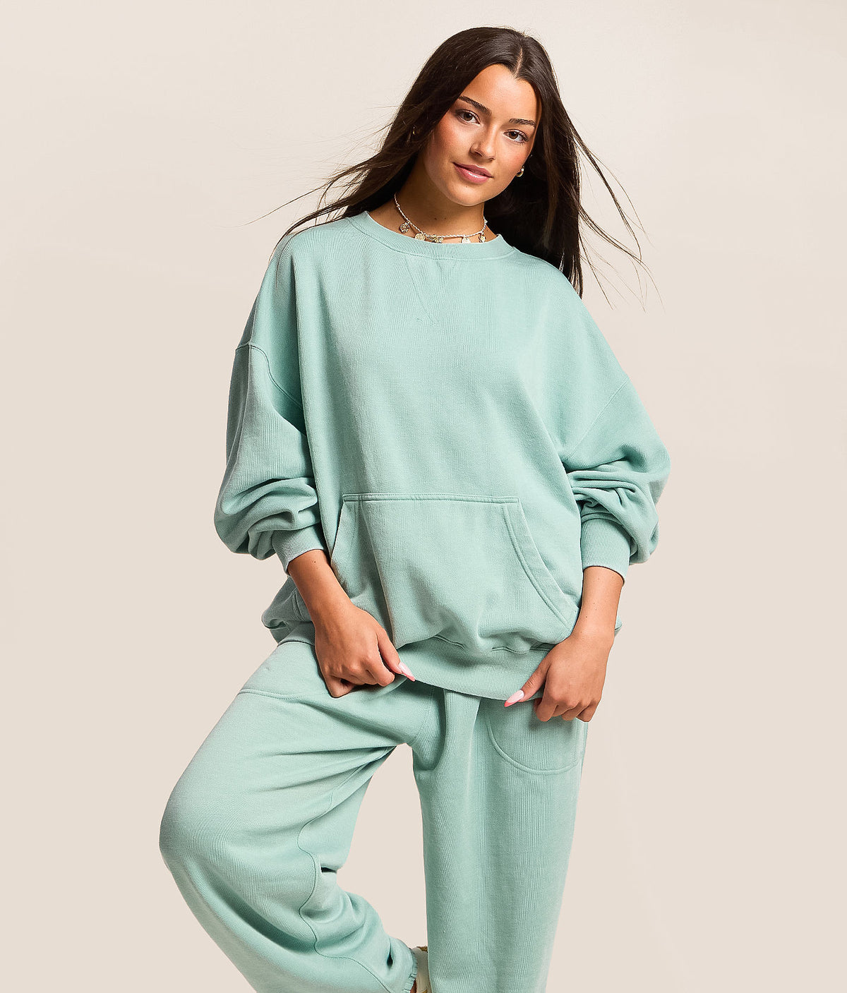 Free People Slow It Down Pullover in Aqua
