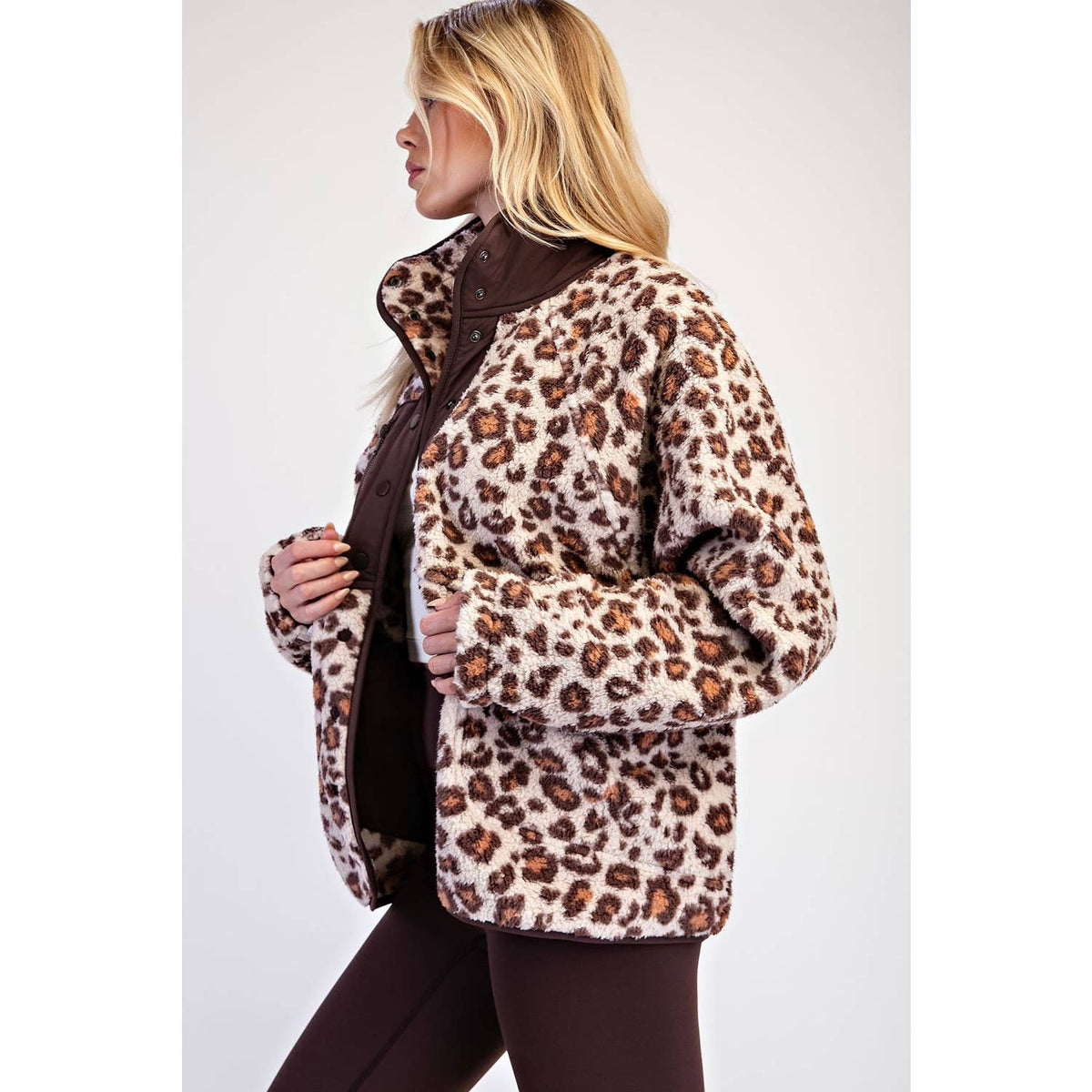 Rae Mode Animal Print Sherpa Fleece Jacket