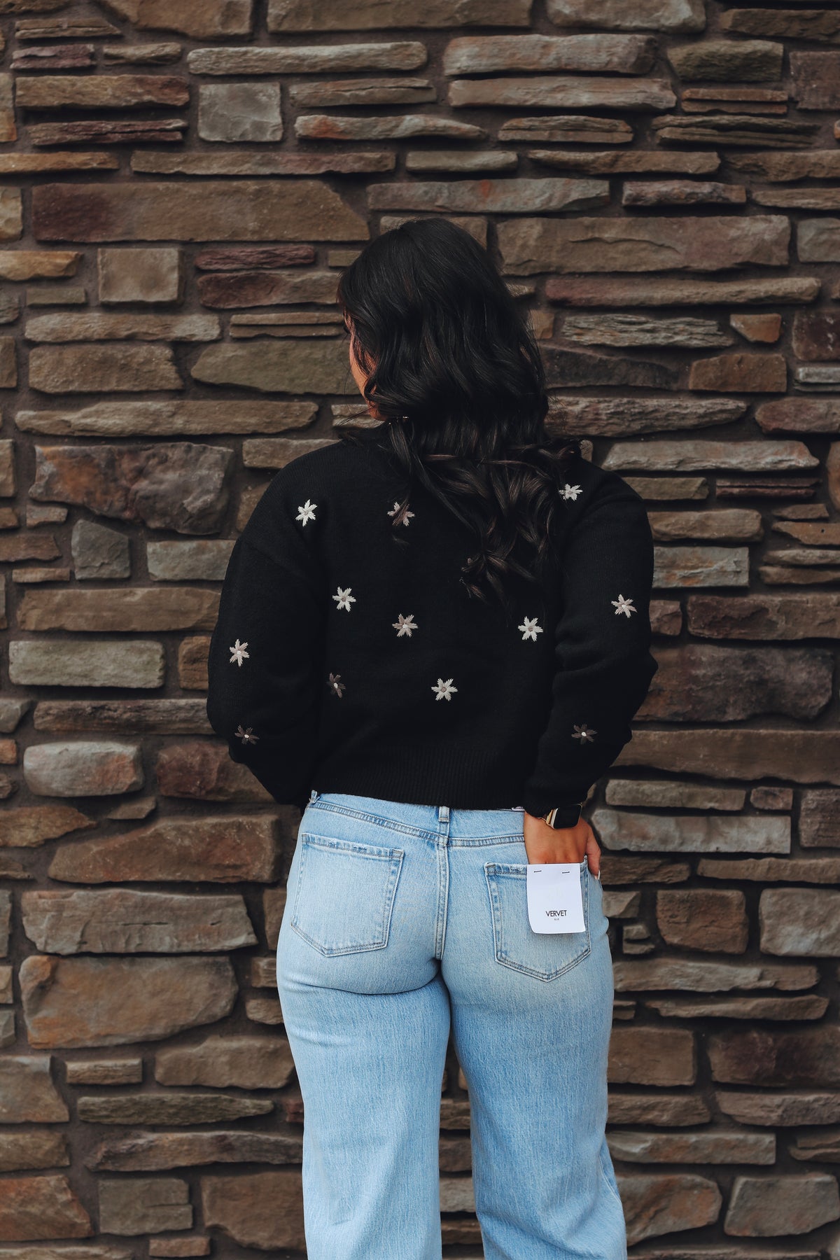 Dex Embroidered Flower Cardigan - Black