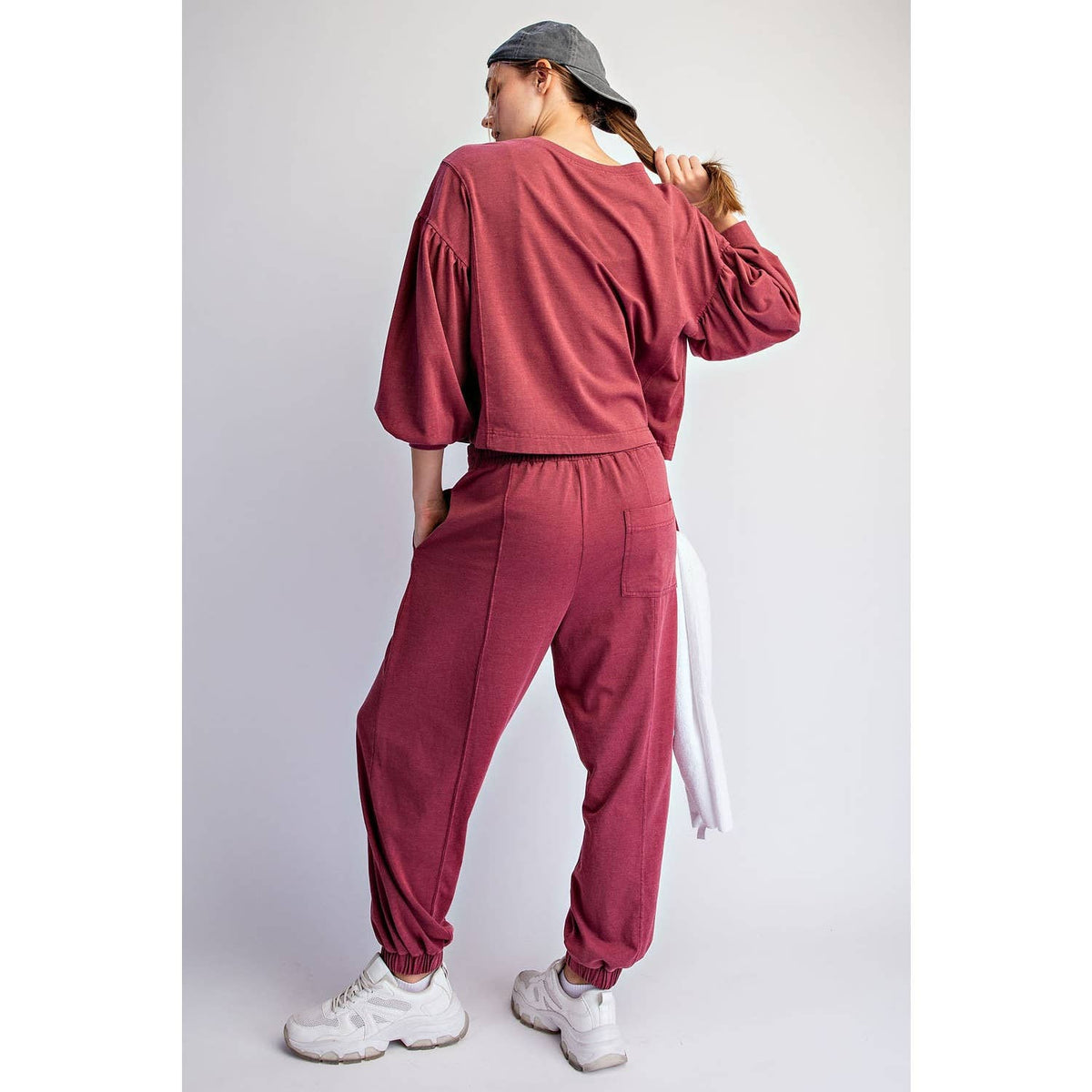 Rae Mode Mineral Washed Balloon Jogger Set - Crimson