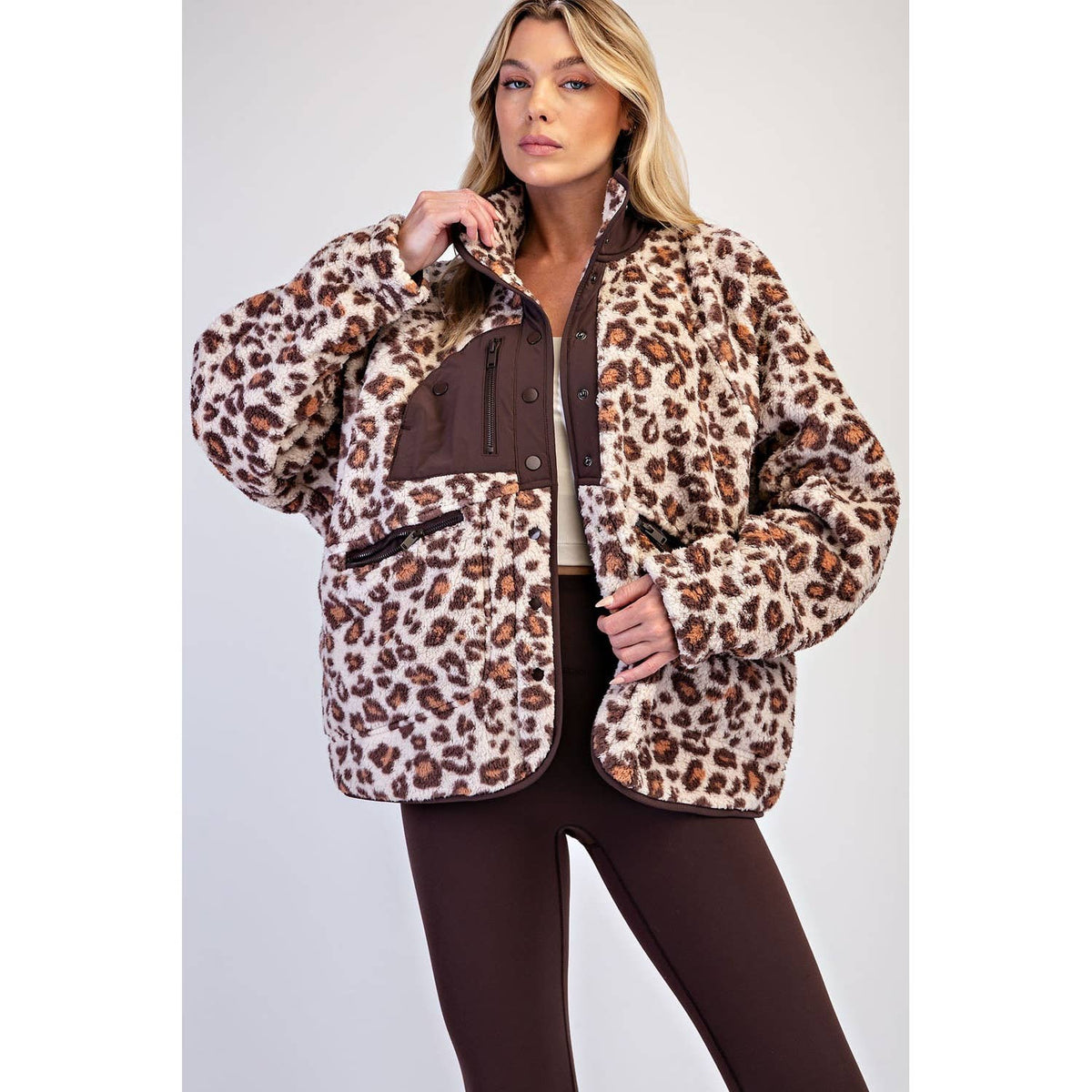 Rae Mode Animal Print Sherpa Fleece Jacket
