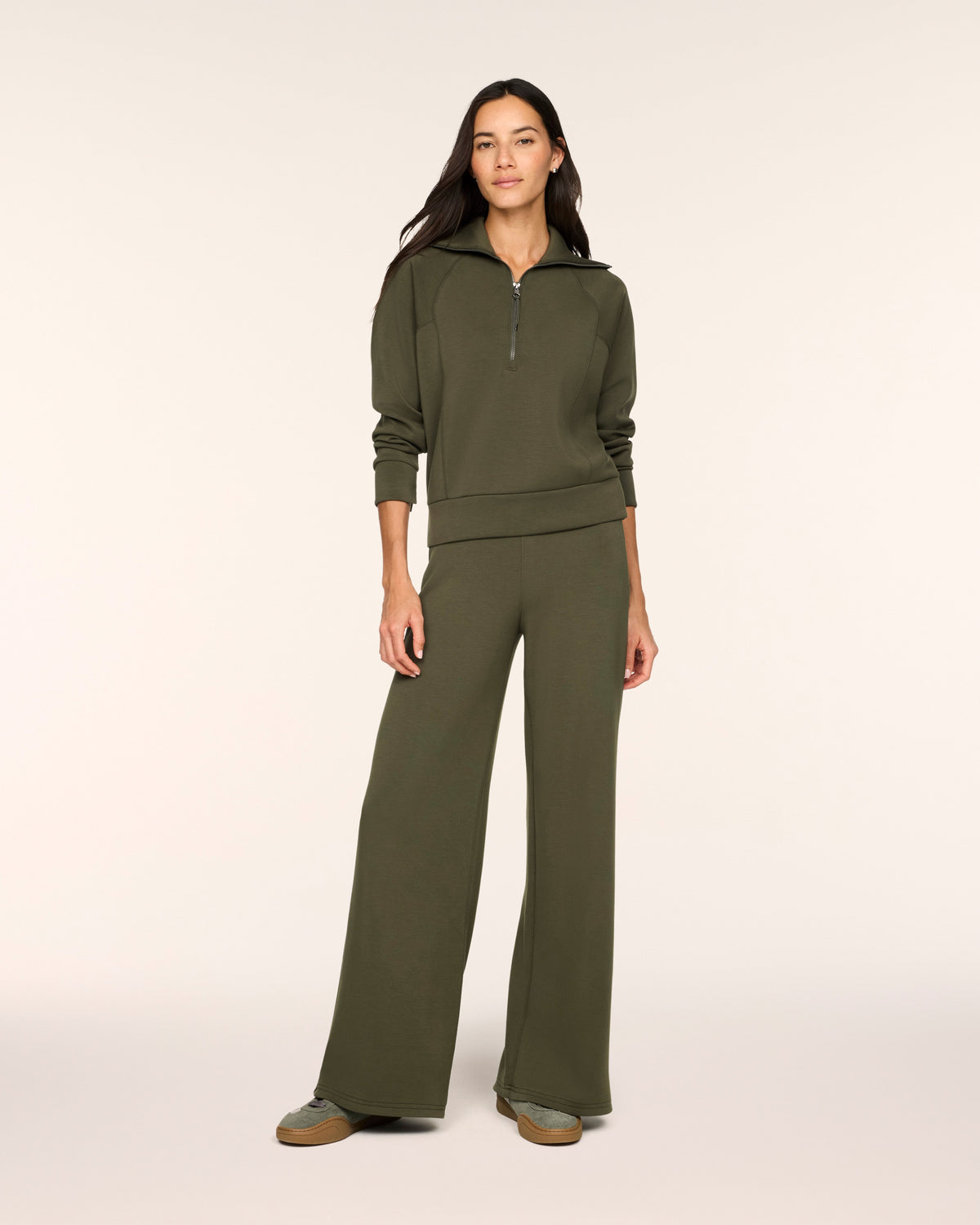 Spanx Half Zip Pullover in Monstera - styled view