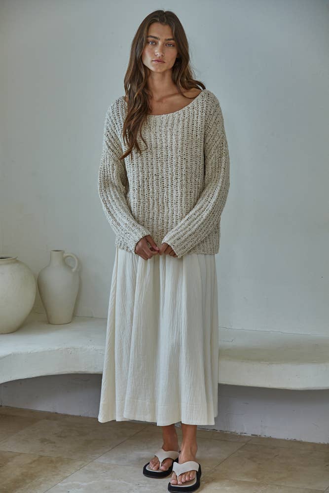 Knit Sweater Oversized Top- Natural