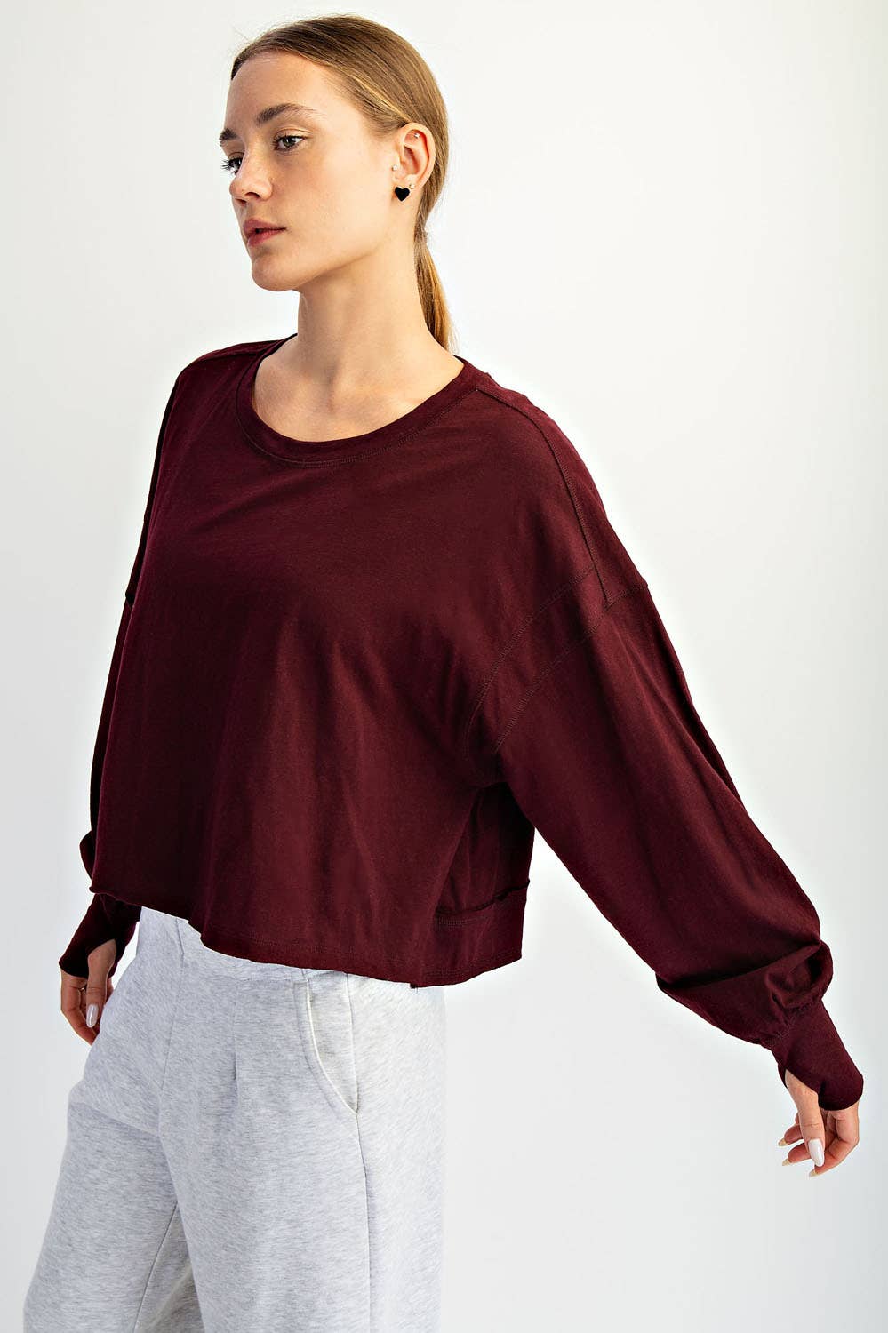 COTTON SLUB OPEN BACK TOP - Dark Cherry