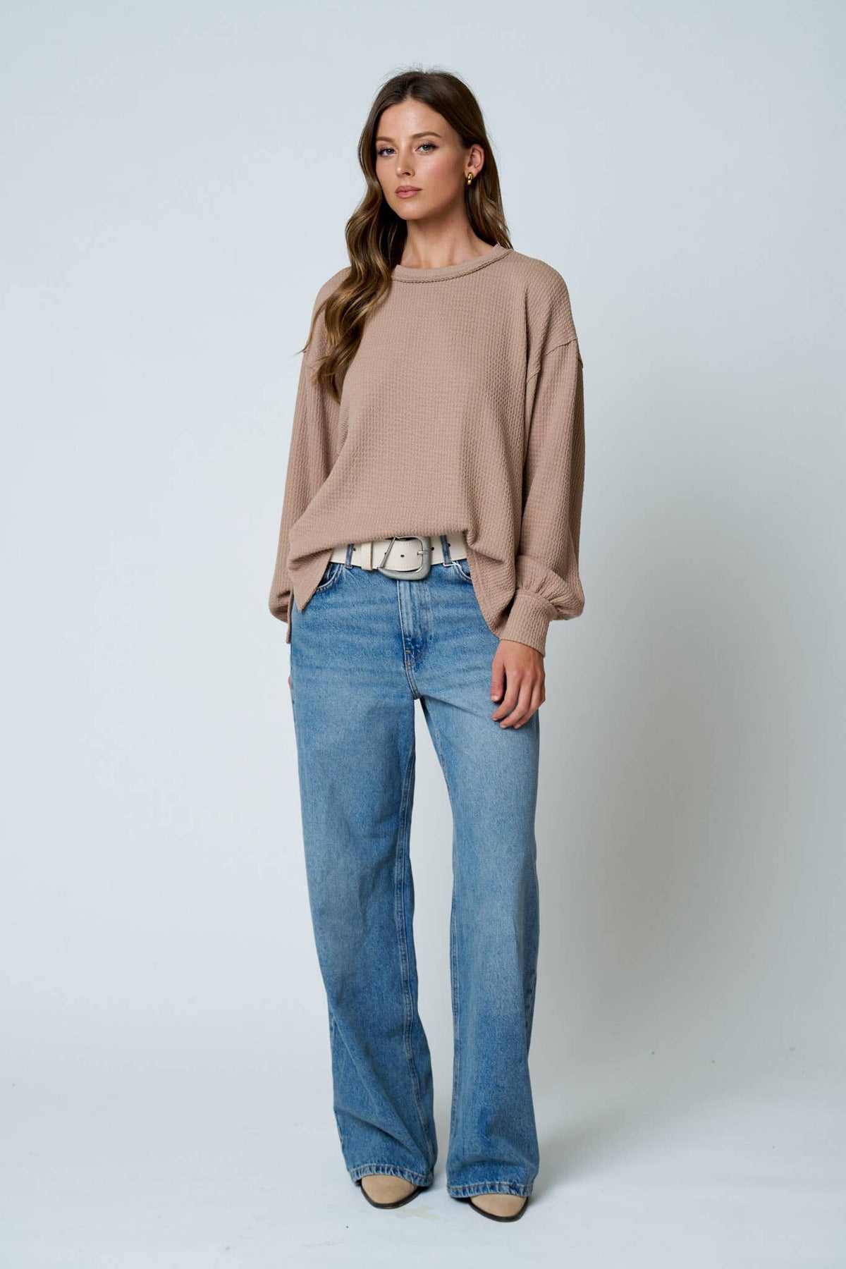 Blu Pepper Textured Exposed Seam Top-Natural