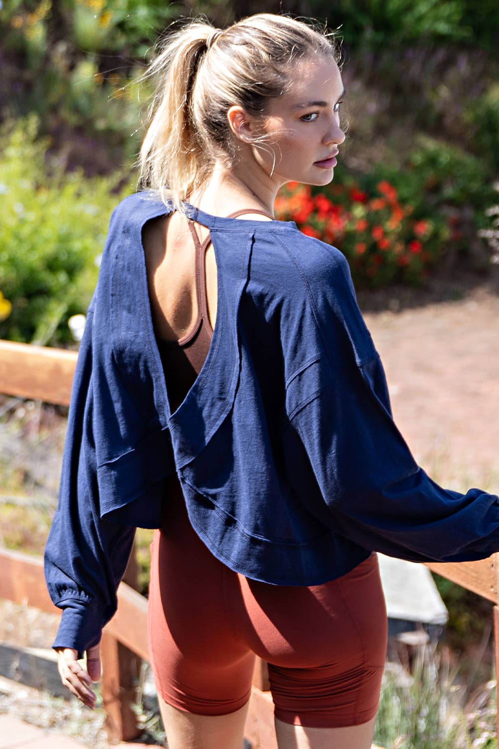 COTTON SLUB OPEN BACK  TOP - Navy