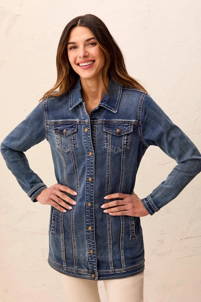 Tribal Maxi Denim Jacket - Medium Wash