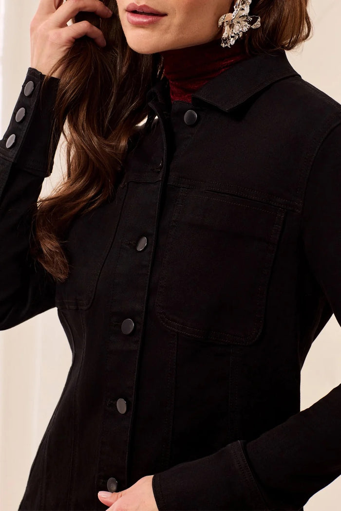 Tribal Denim Fitted Jacket with Inserts-Black