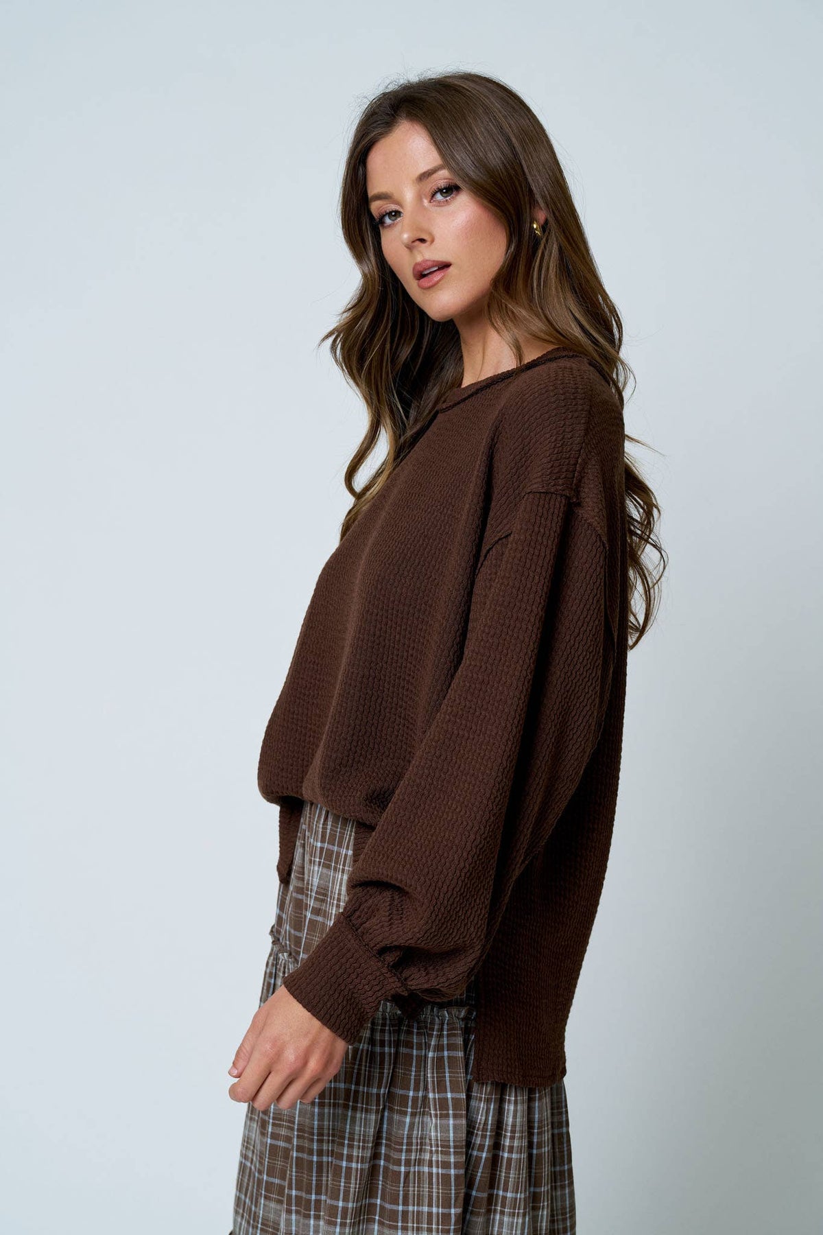 Blu Pepper Textured Exposed Seam Top-Natural