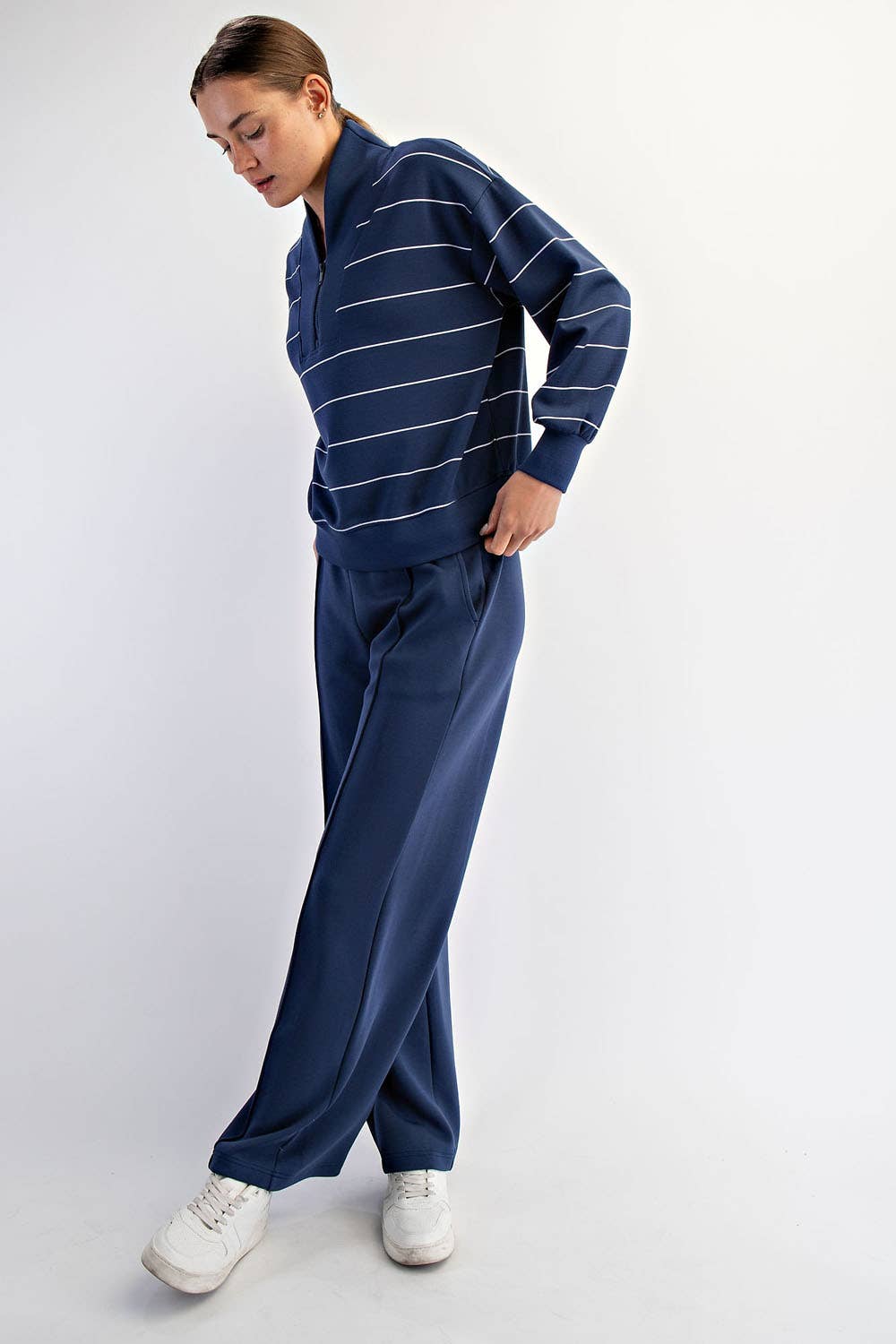 Rae Mode Modal Scuba Stripe V-Neck Top - Smoky Navy
