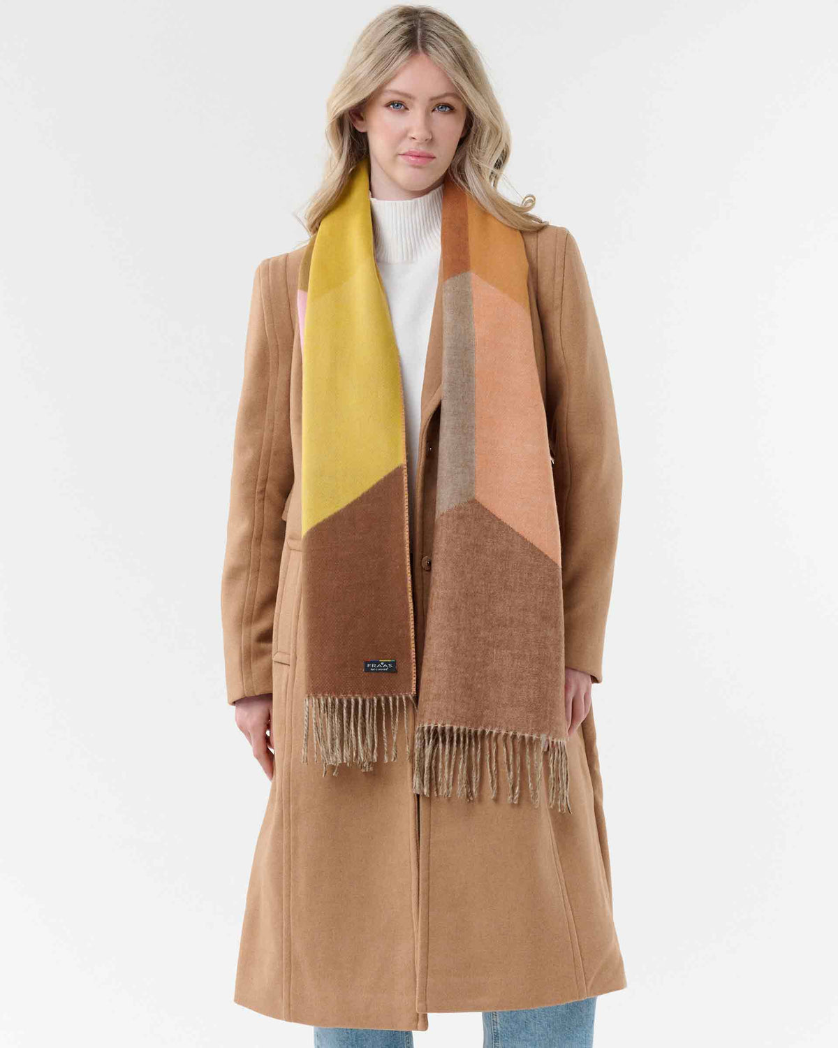 Colourblock Chevron Cashmink Scarf: Soft beige