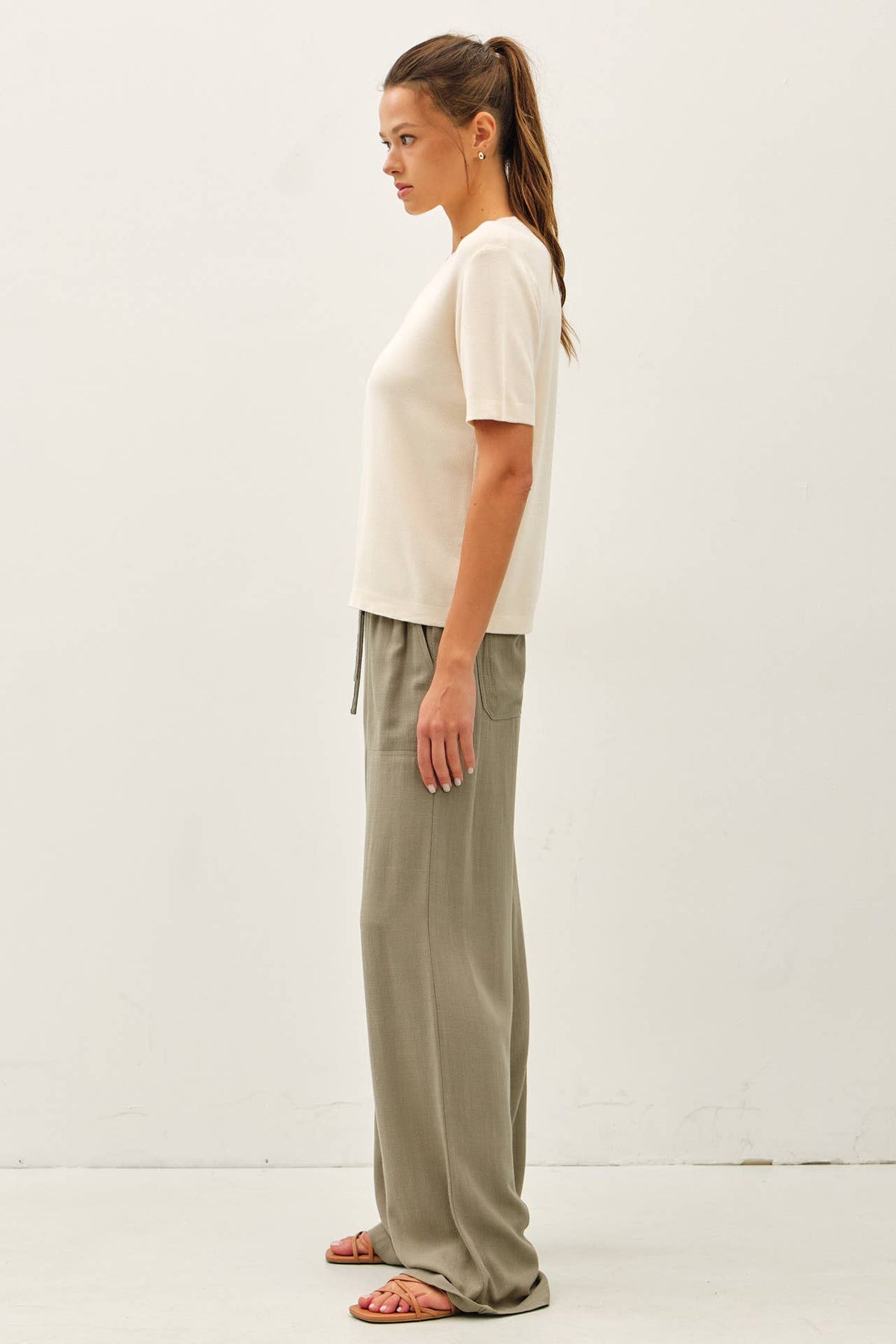 Cashmere Blended Short Sleeve Sweater - Olive