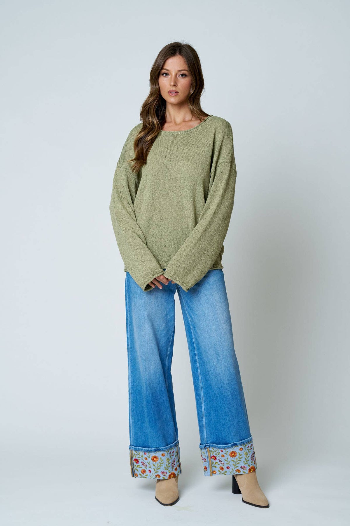 Blu Pepper Textured Raw Edge Sweater- Mocha