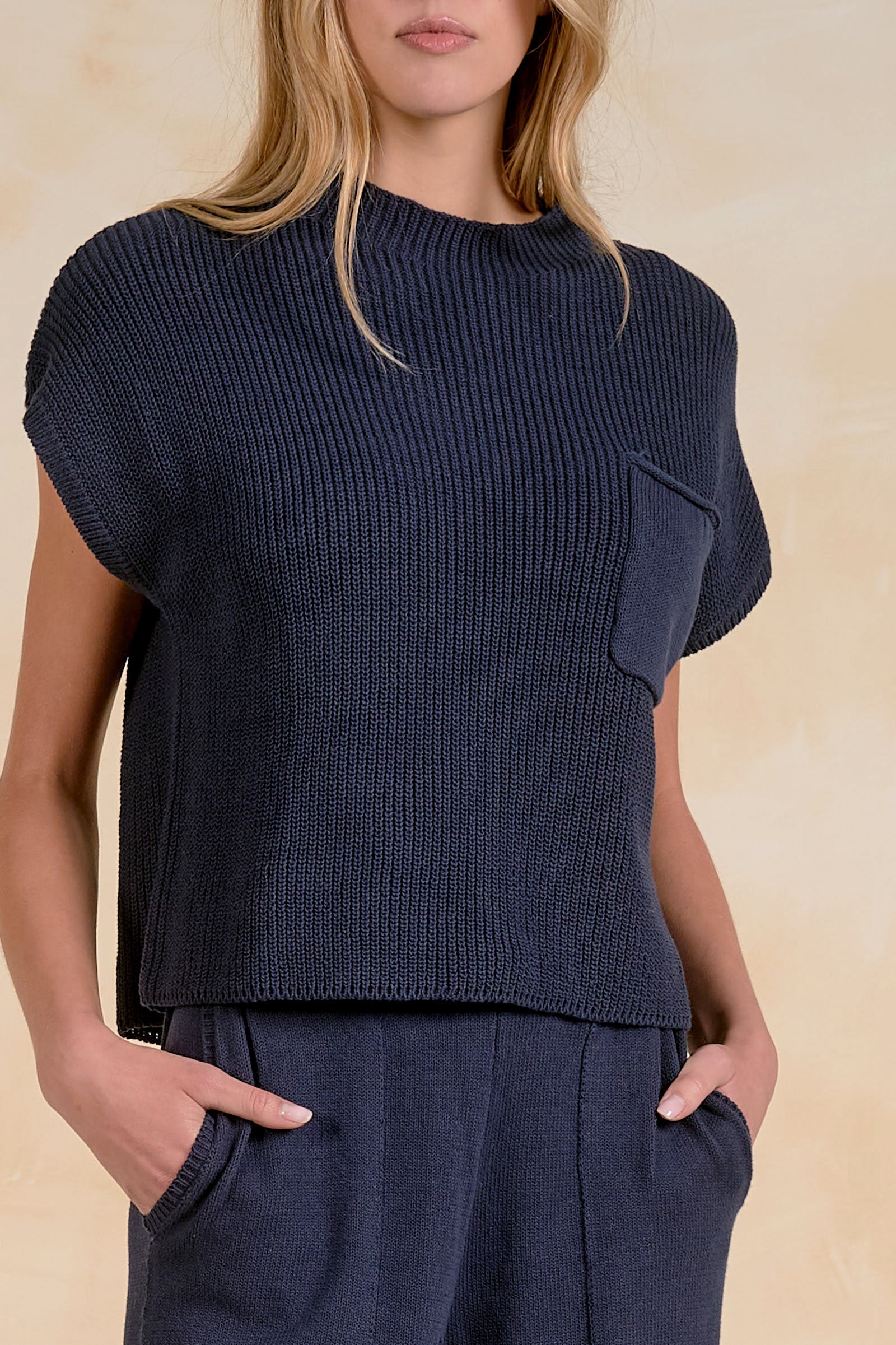 Elan Cap Sleeve Sweater - Navy side view