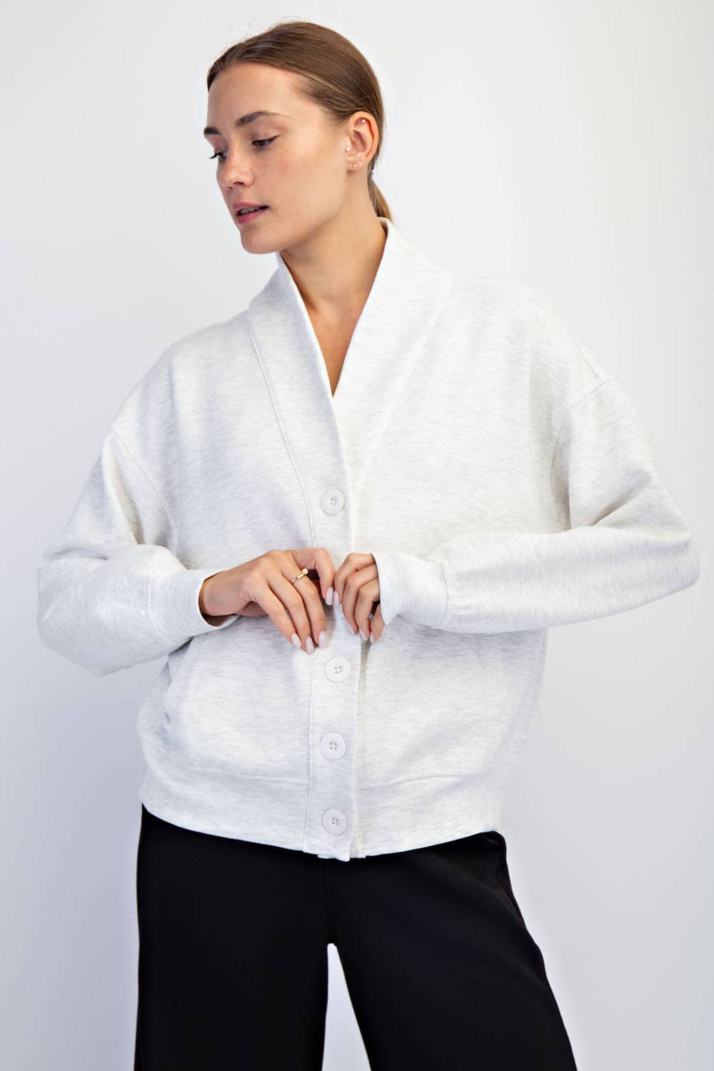 Rae Mode Modal Scuba Cardi- Light Heather Grey