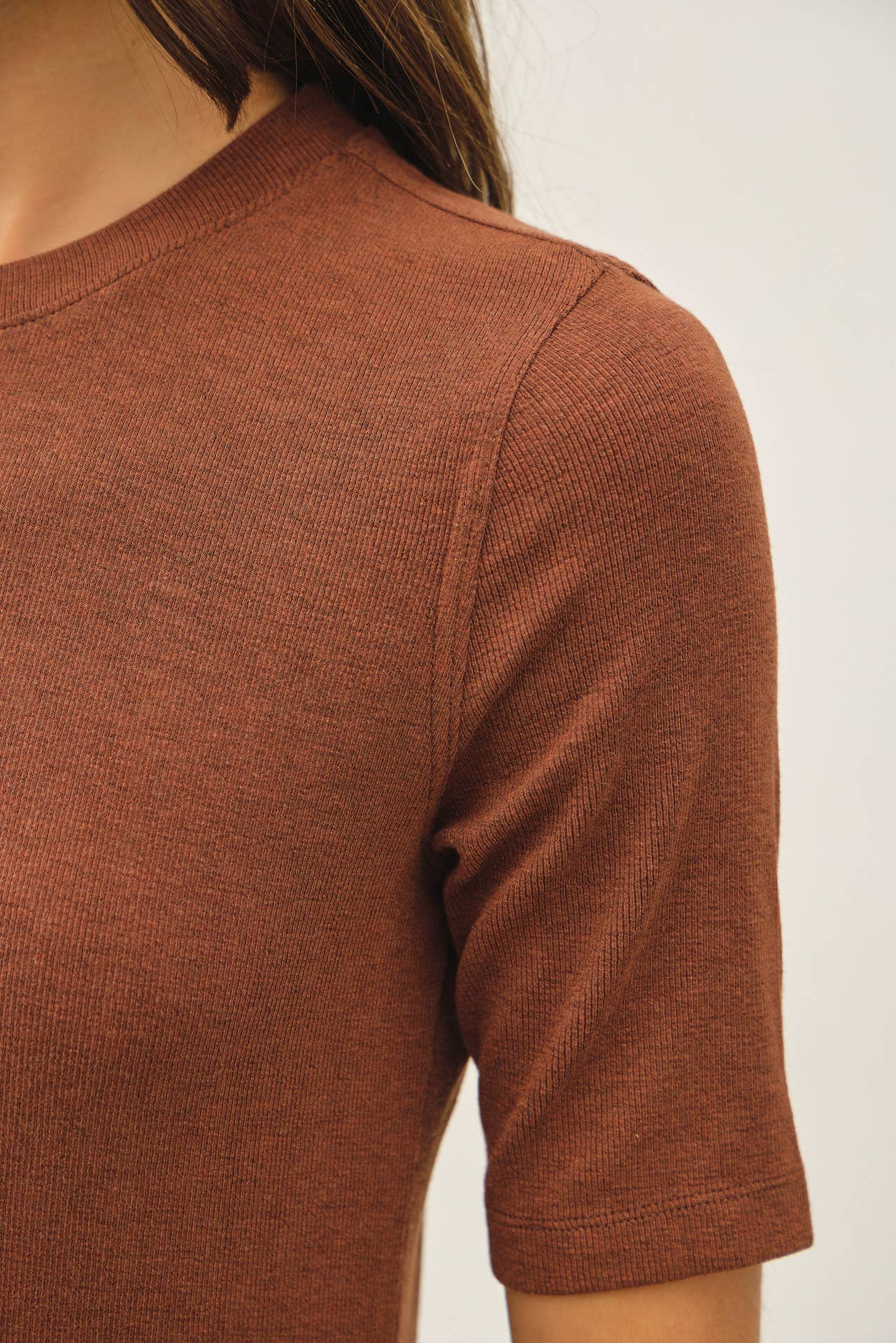 Modal Ribbed Crewneck-Rust