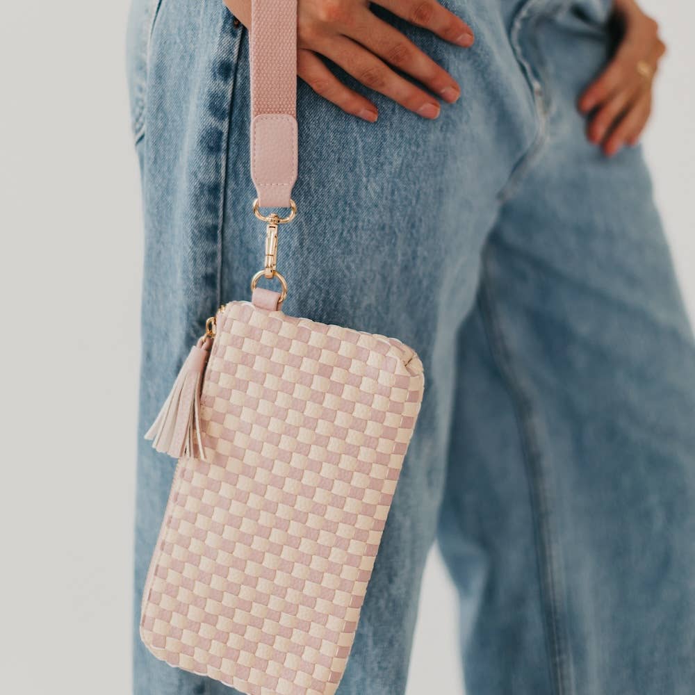 Emma Woven Clutch Wristlet: Navy Checkered