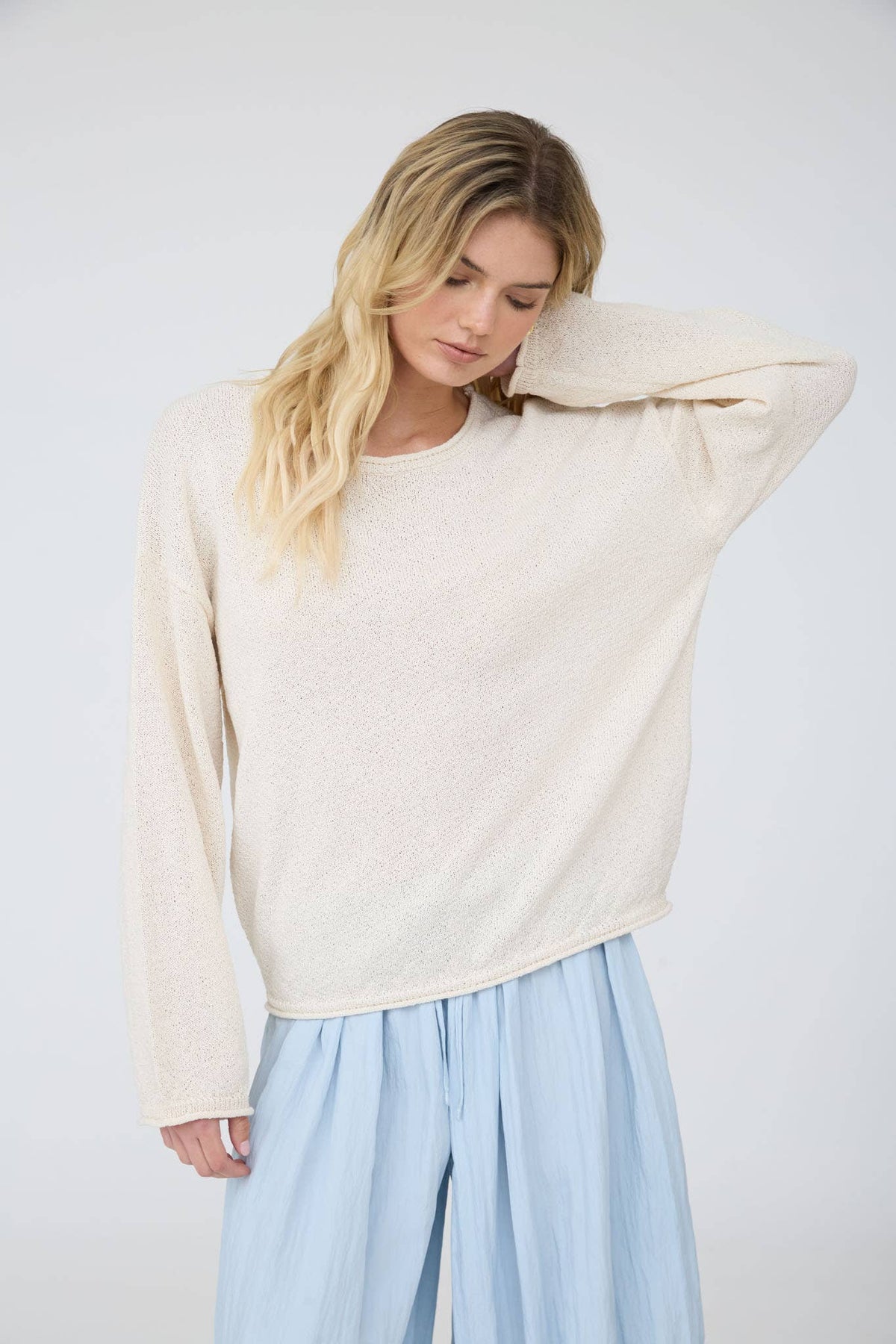 Blu Pepper Textured Raw Edge Sweater Oatmeal front