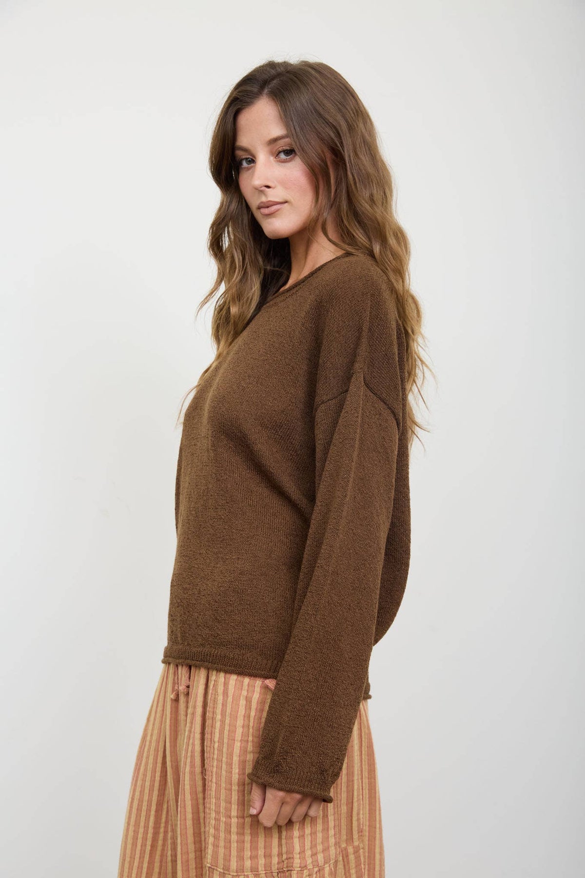 Blu Pepper Textured Raw Edge Sweater- Oatmeal