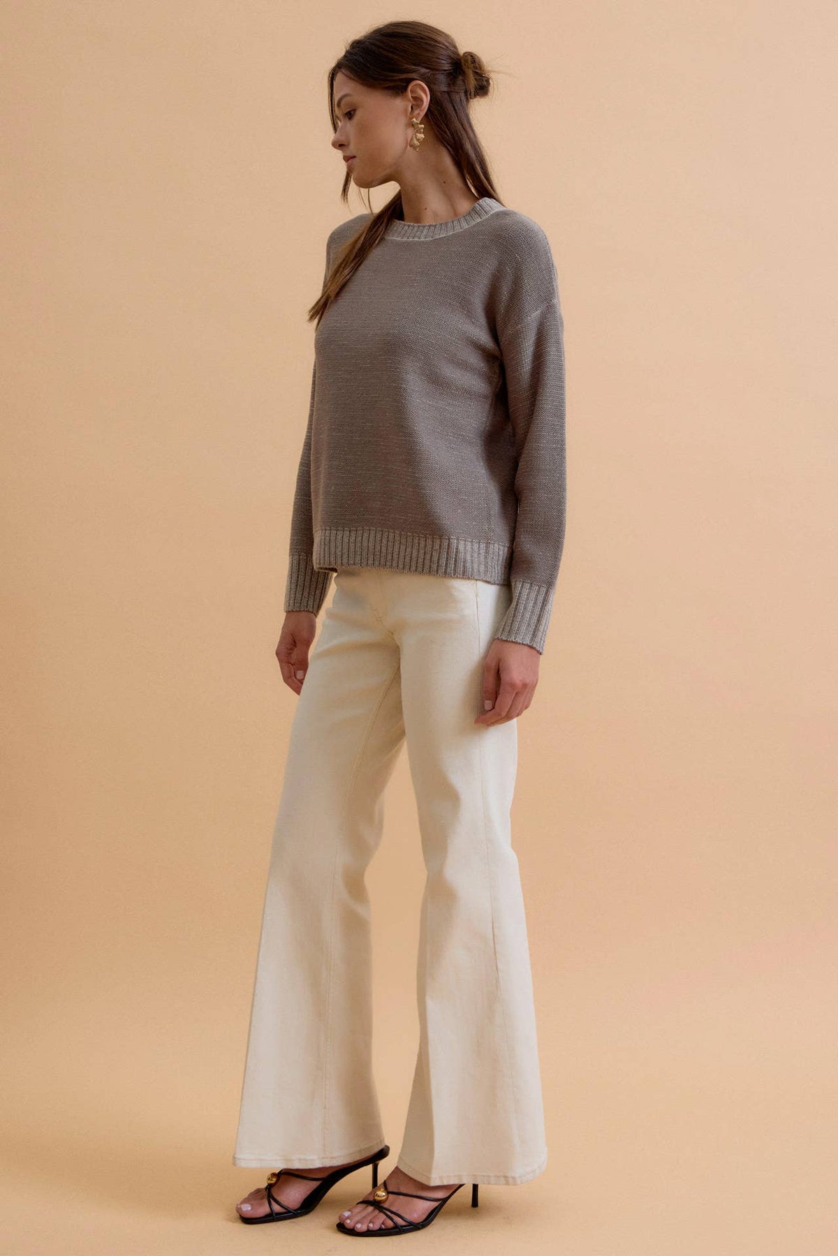 Mineral Washed Textured Sweater-Smoky Gray