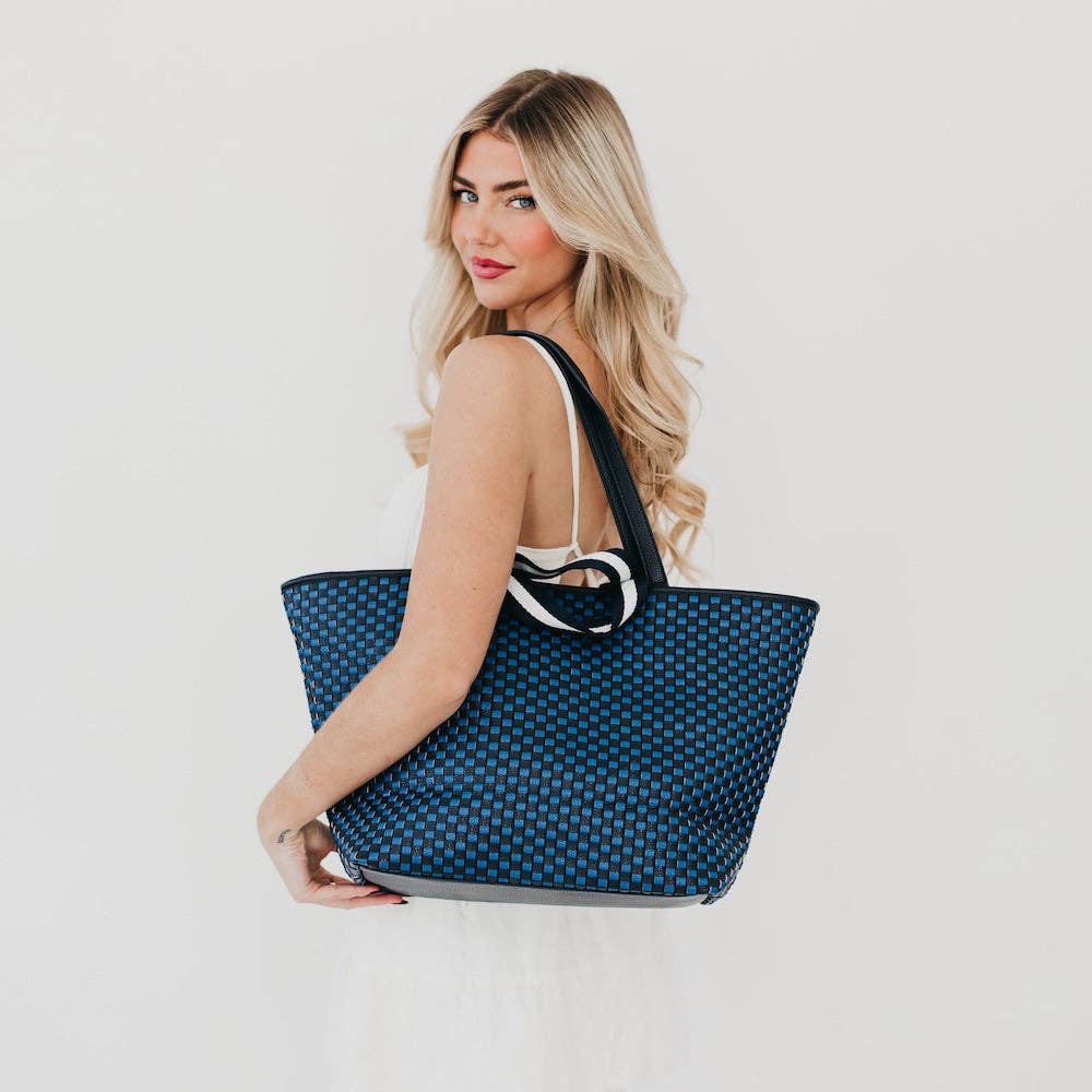 Woven Tiffany Organizer Tote Bag: Checkered Brown