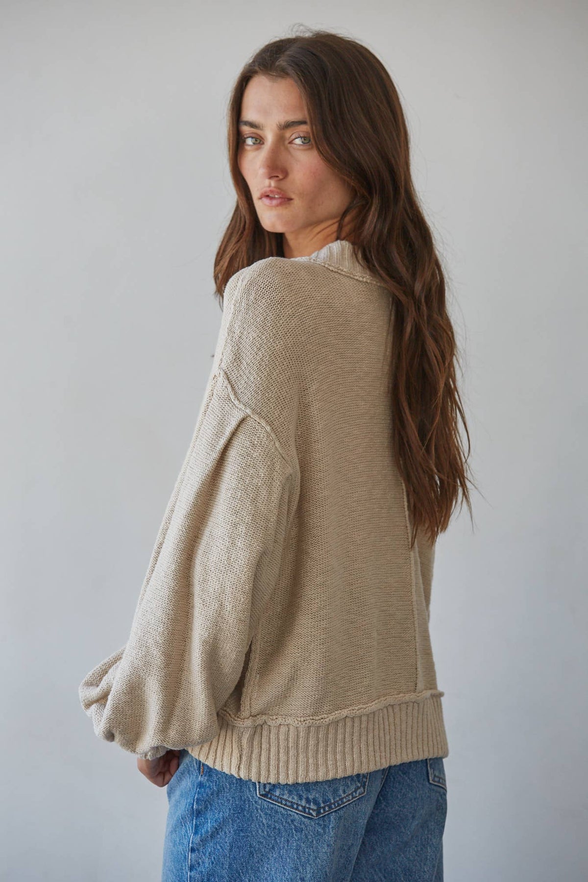 Knit Sweater Jacket/Cardigan-Sand