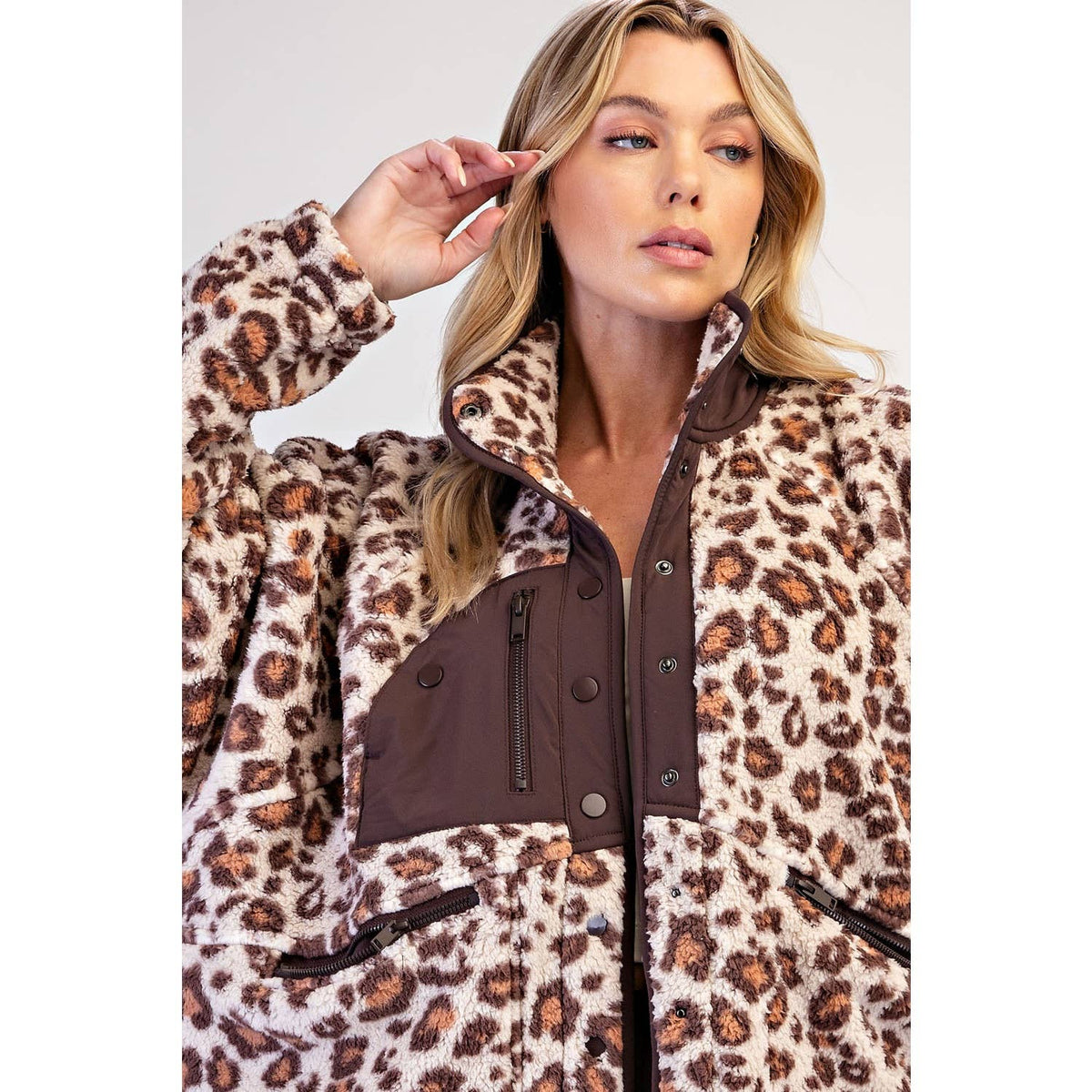 Rae Mode Animal Print Sherpa Fleece Jacket