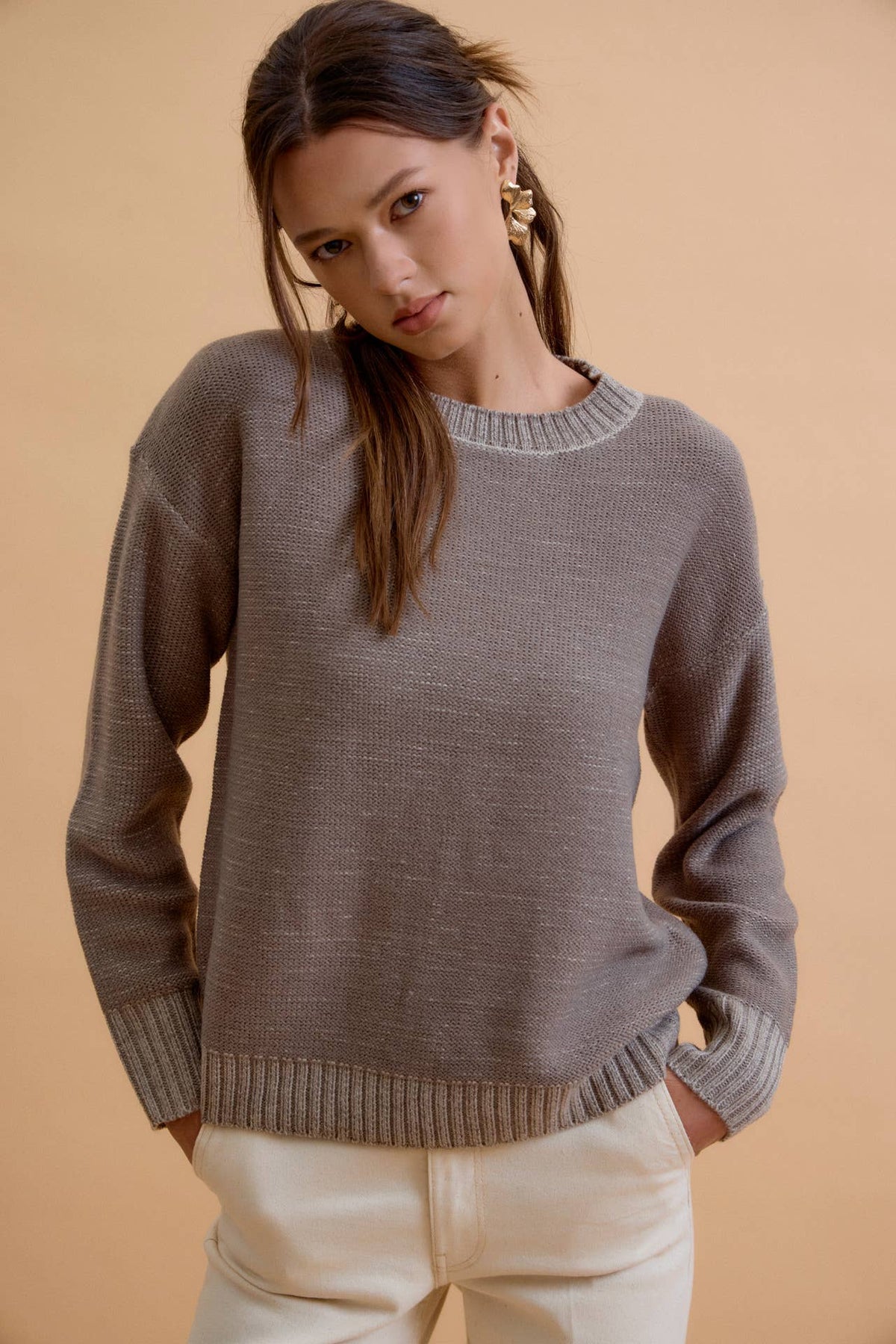 Mineral Washed Textured Sweater-Smoky Gray