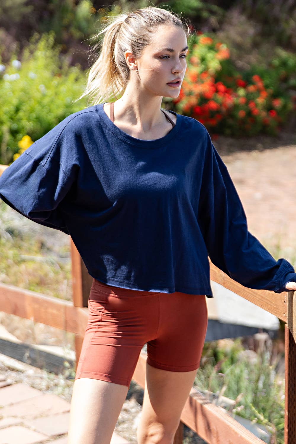 COTTON SLUB OPEN BACK  TOP - Navy