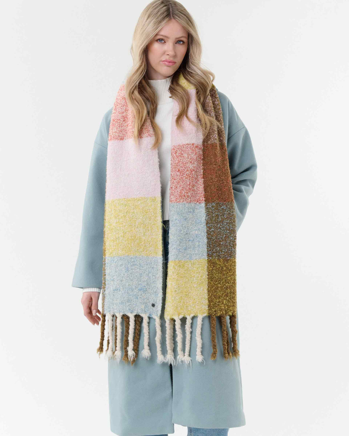 Boucle Colorblock Scarf: Butter cream