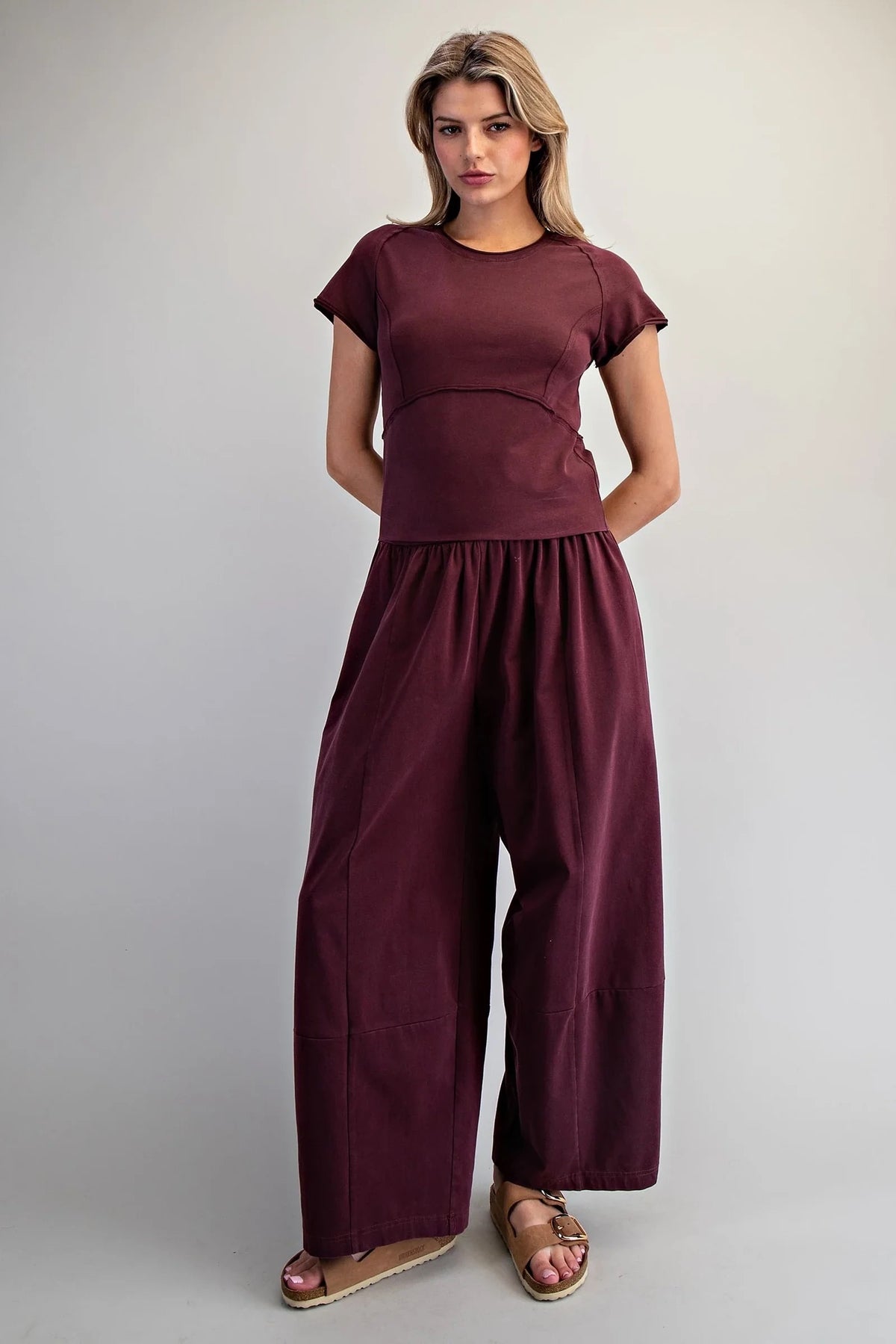 Eesome Mineral Wash Cropped Top - Red Bean