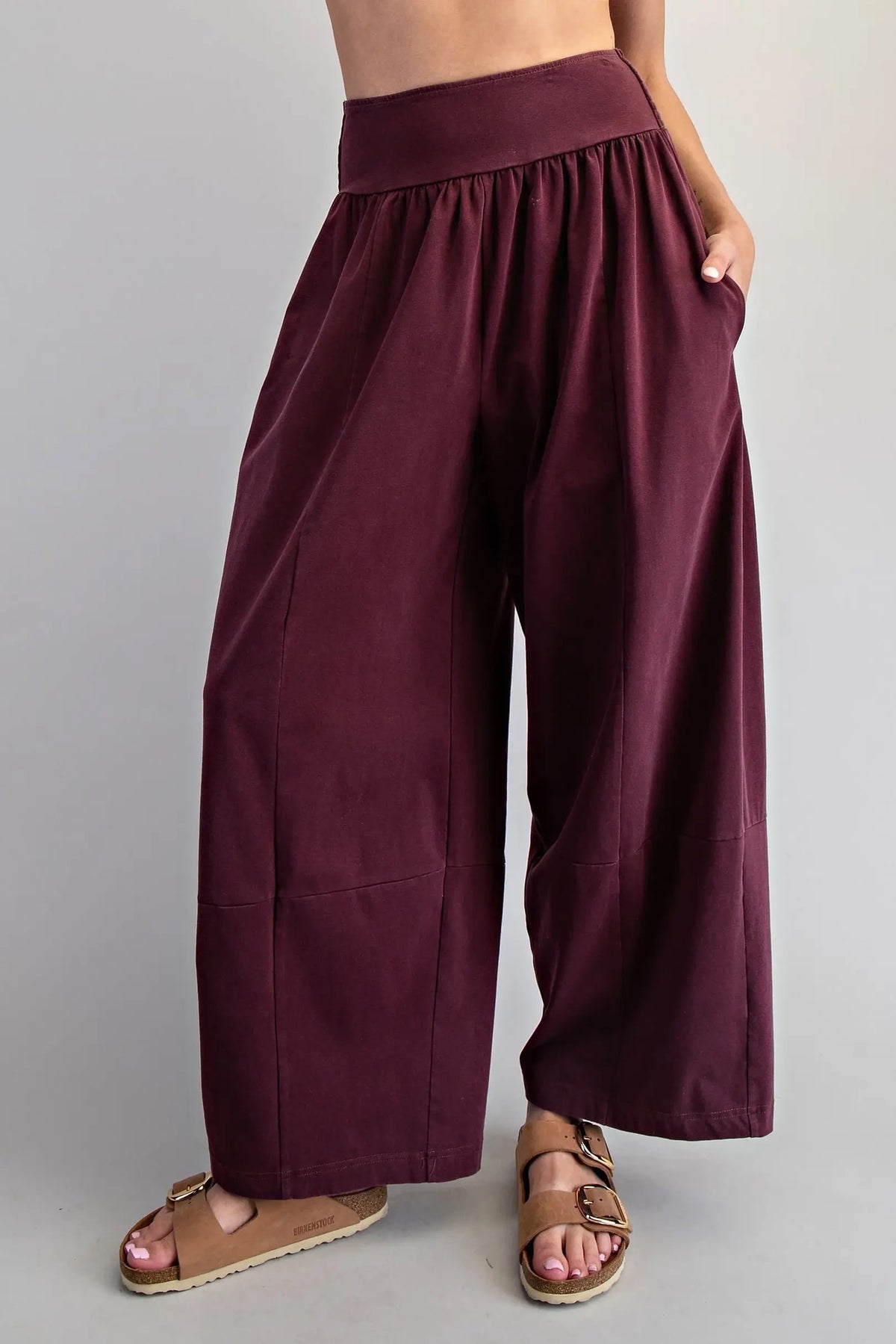 Eesome Mineral Wash Wide Leg Pant - Red Bean