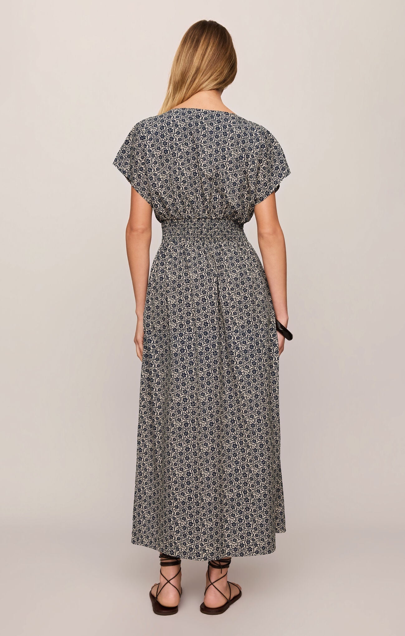 Z Supply Sanna Iris Floral Midi Dress in Eclipse - detail view, floral print and button front