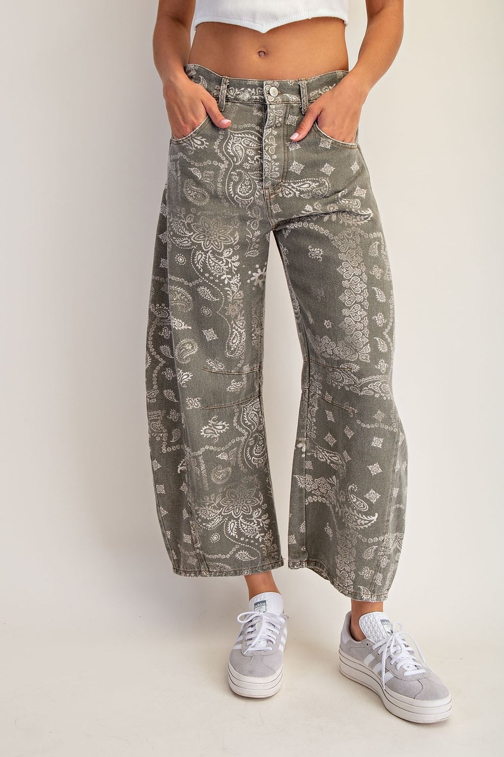 Eesome Bandana Print Barrel Jean - Army