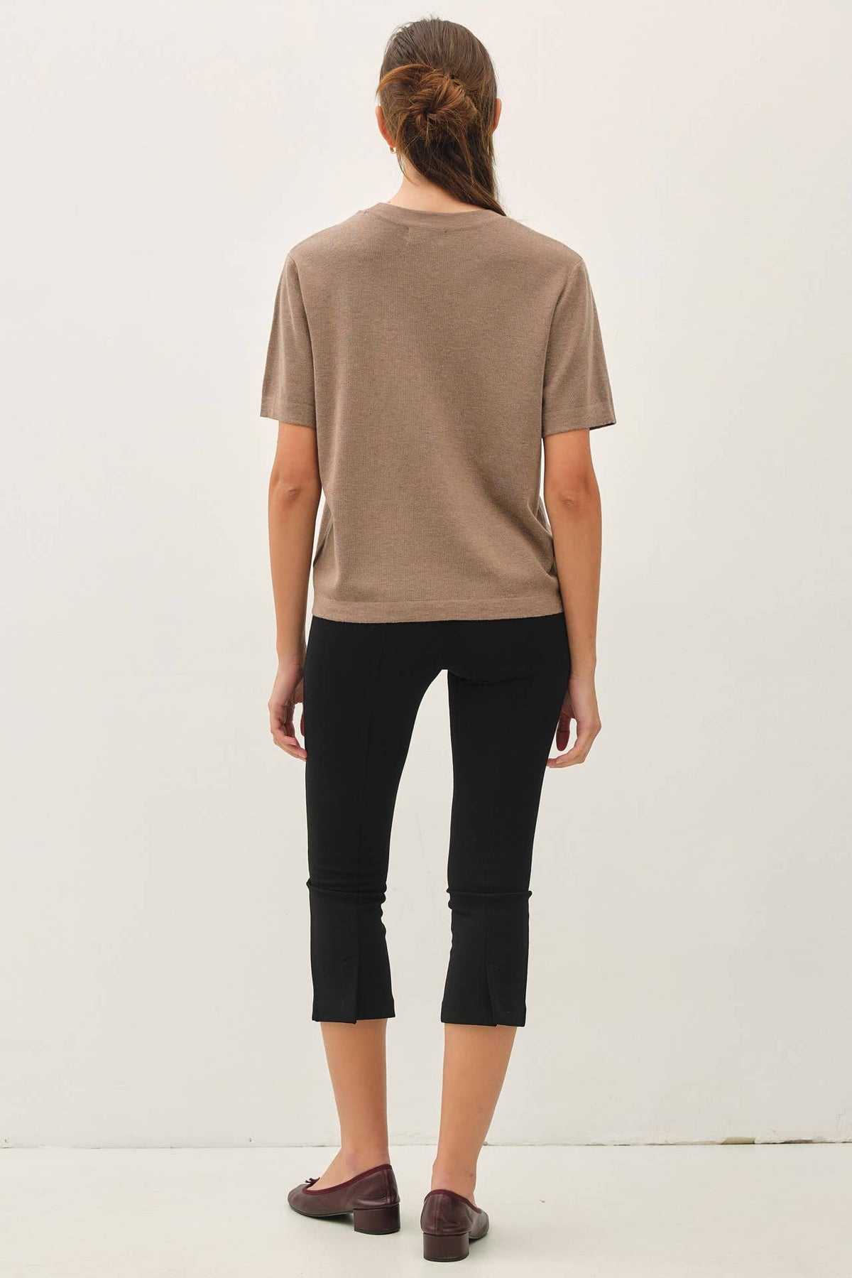 Cashmere Blended Short Sleeve Sweater - Mocha