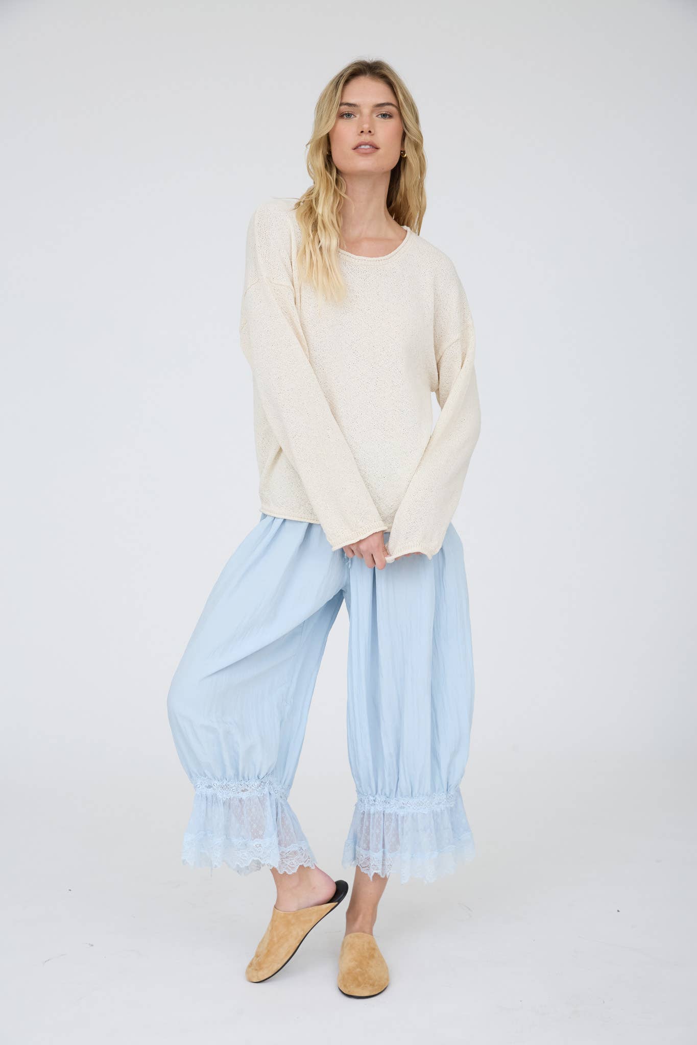 Blu Pepper Textured Raw Edge Sweater - Oatmeal