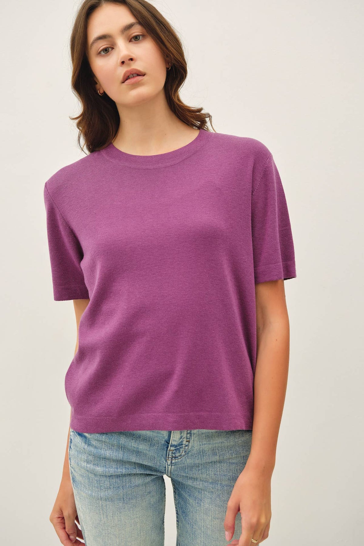 Cashmere Blended Short Sleeve Sweater - Olive