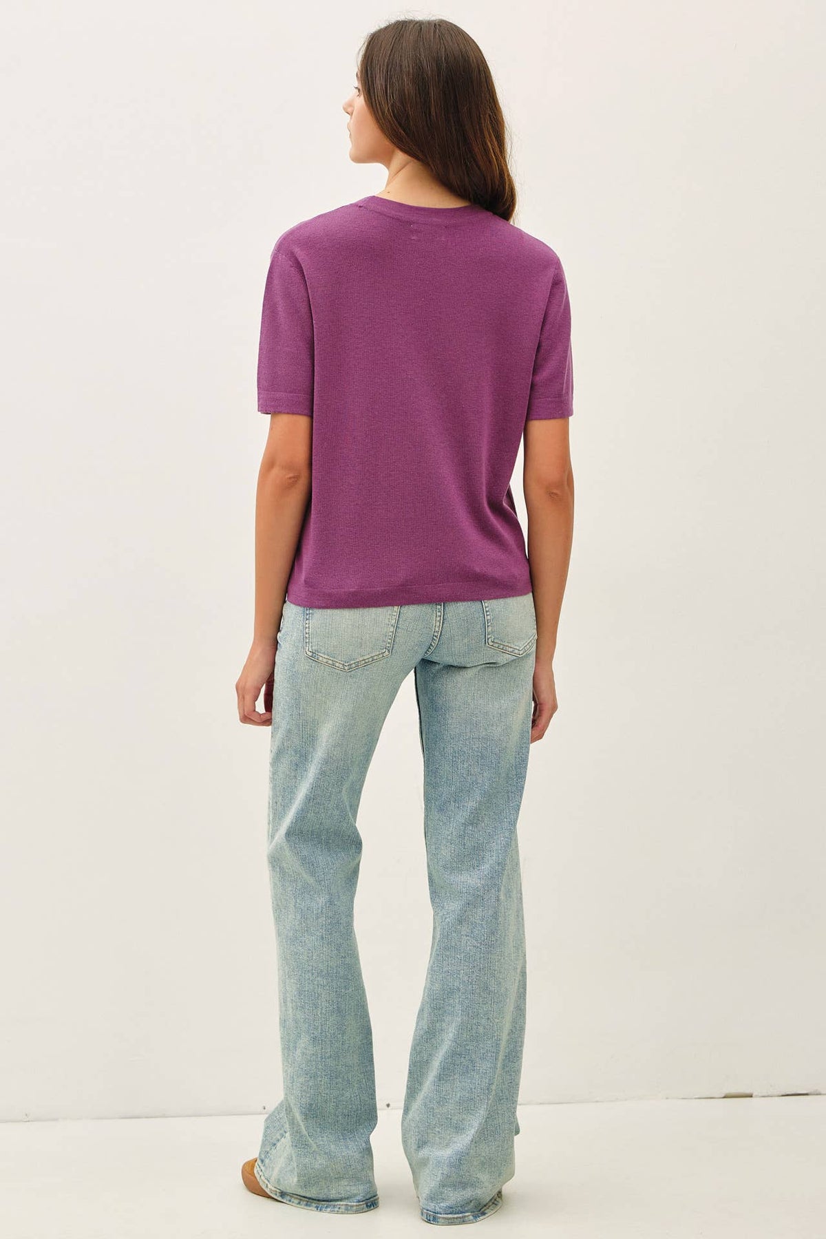 Cashmere Blended Short Sleeve Sweater - Olive