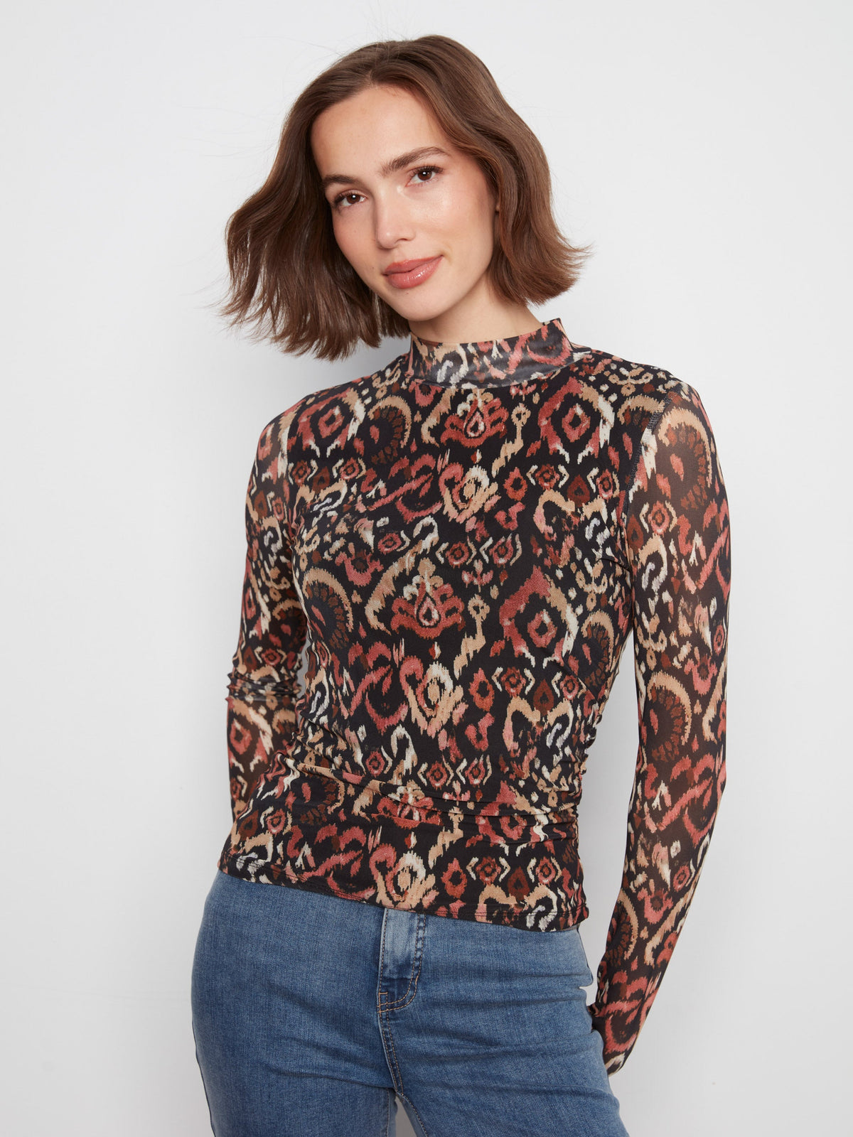Charlie B Mock Neck Mesh Top in Kaia - front