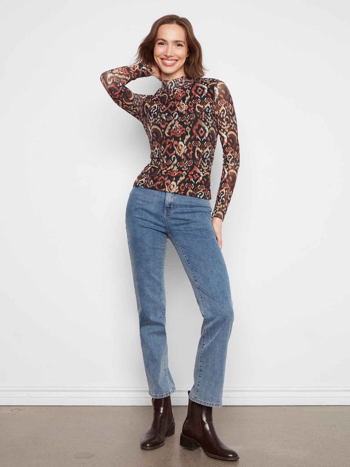 Charlie B Mock Neck Mesh Top in Kaia - detail