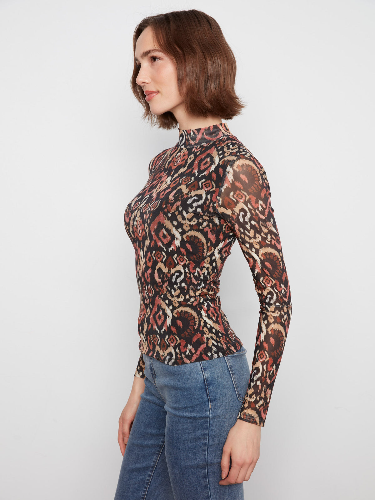 Charlie B Mock Neck Mesh Top in Kaia - side